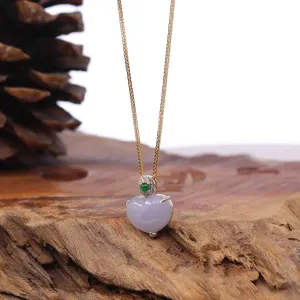 RealJade® Co. 14K Gold Genuine Burmese Jadeite Jade Heart Pendant with Diamonds
