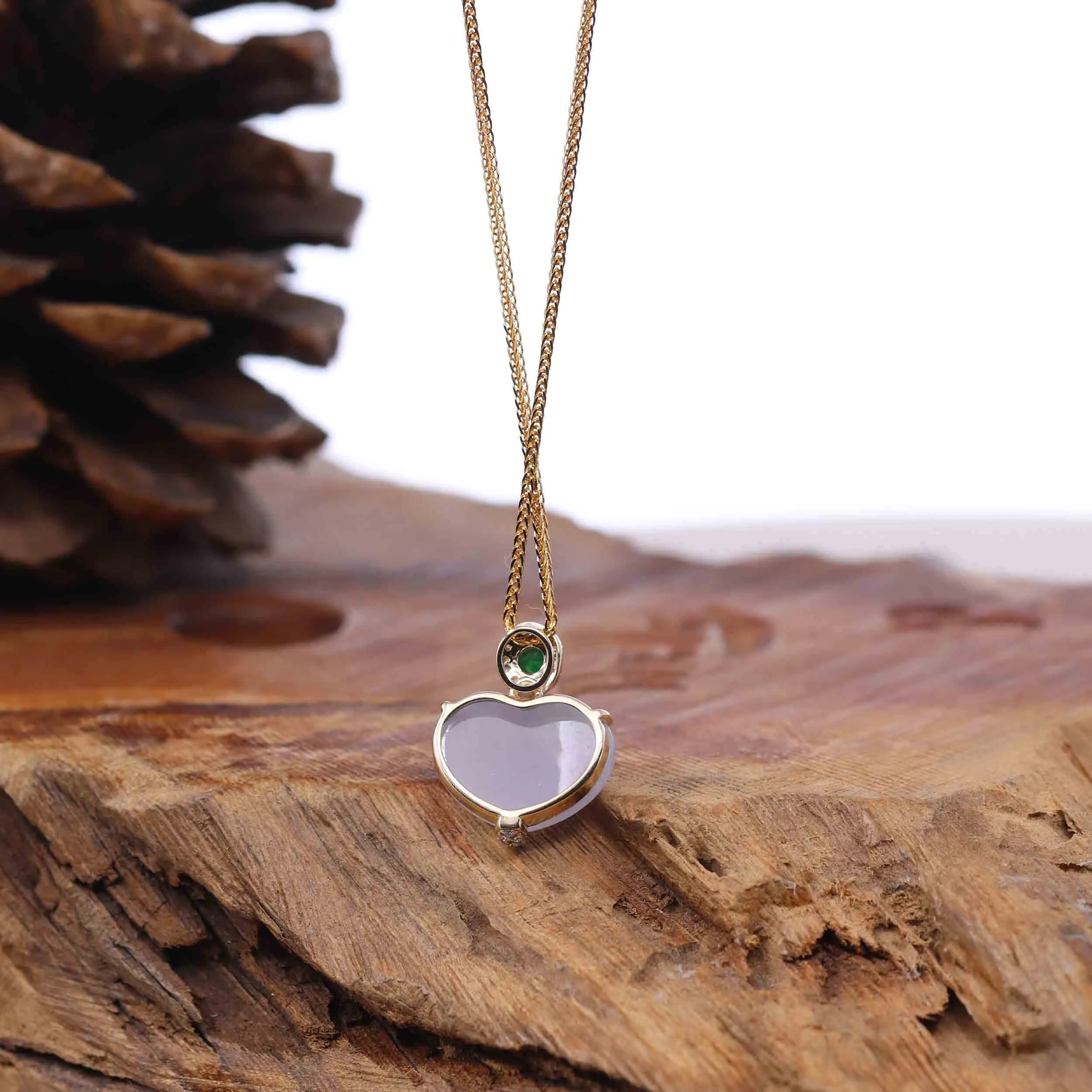 RealJade® Co. 14K Gold Genuine Burmese Jadeite Jade Heart Pendant with Diamonds