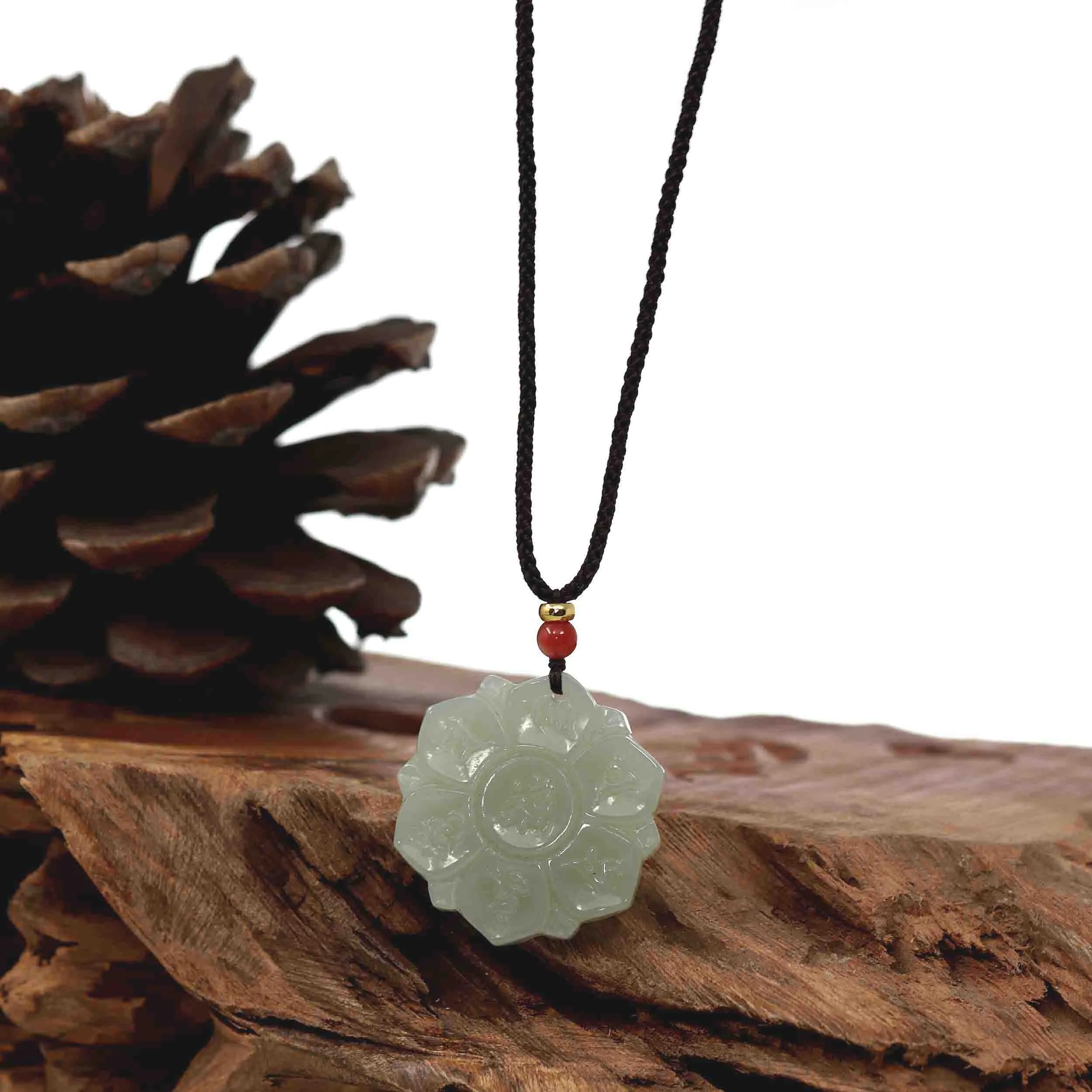 RealJade® Co. Genuine White Nephrite Jade Lotus Pendant Necklace