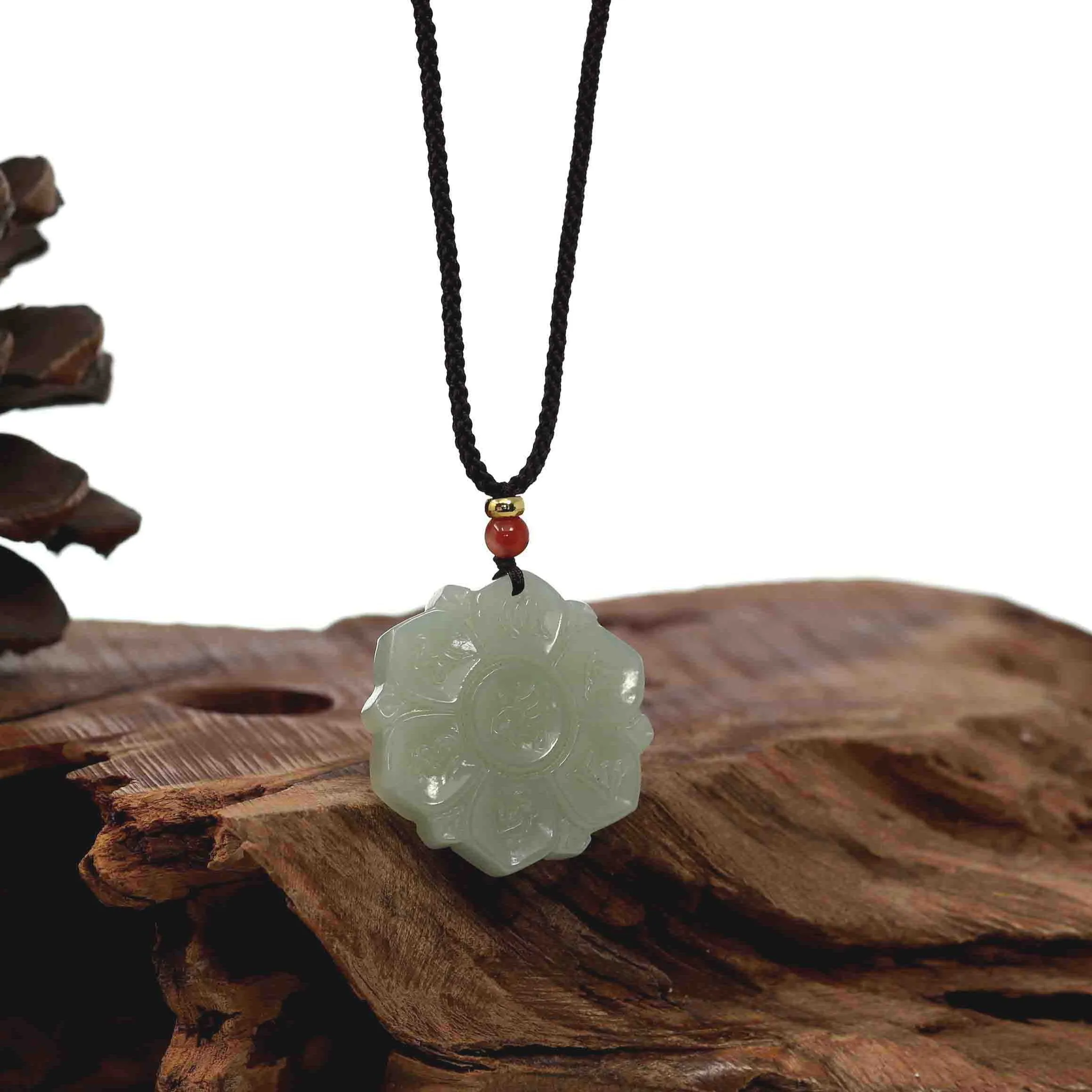 RealJade® Co. Genuine White Nephrite Jade Lotus Pendant Necklace