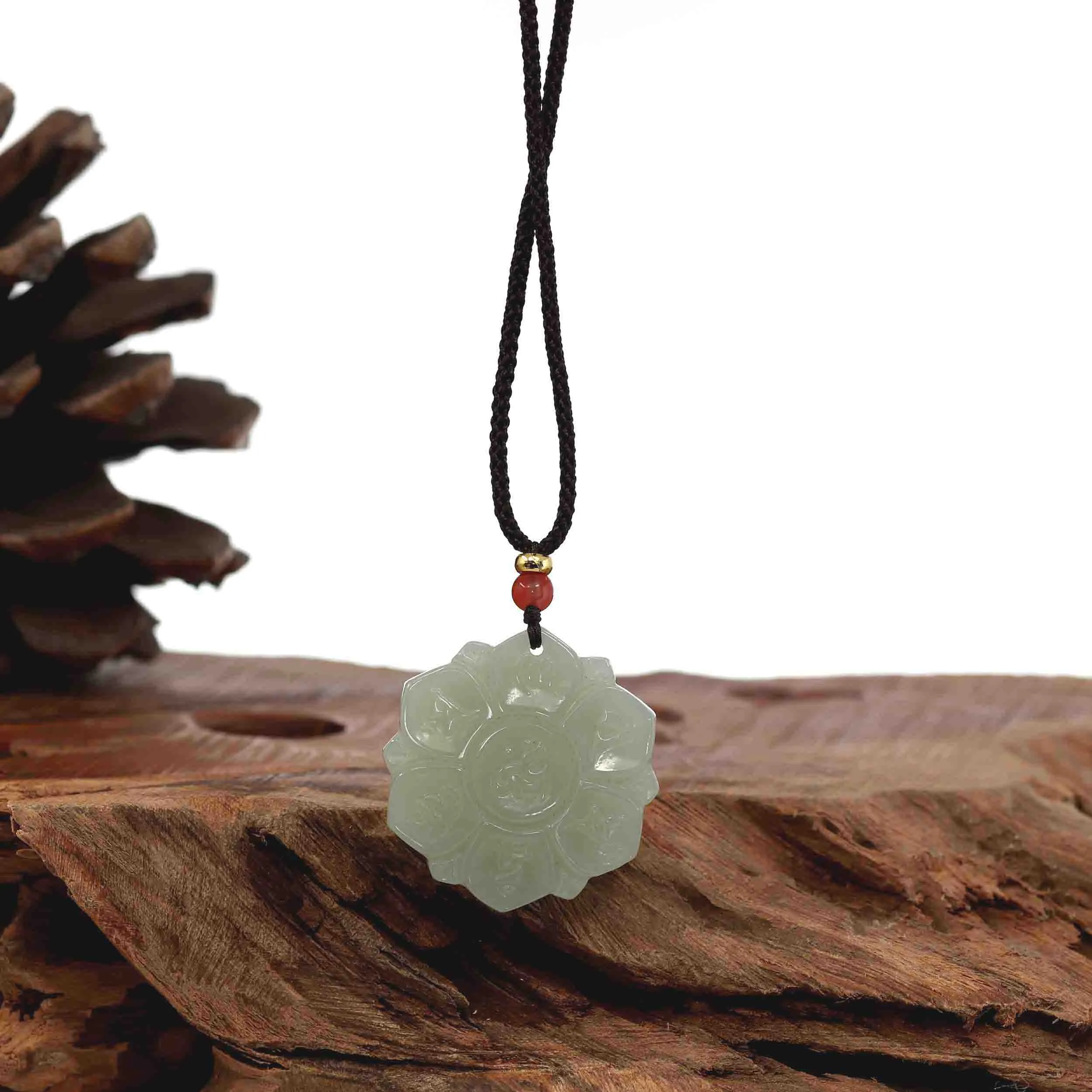 RealJade® Co. Genuine White Nephrite Jade Lotus Pendant Necklace