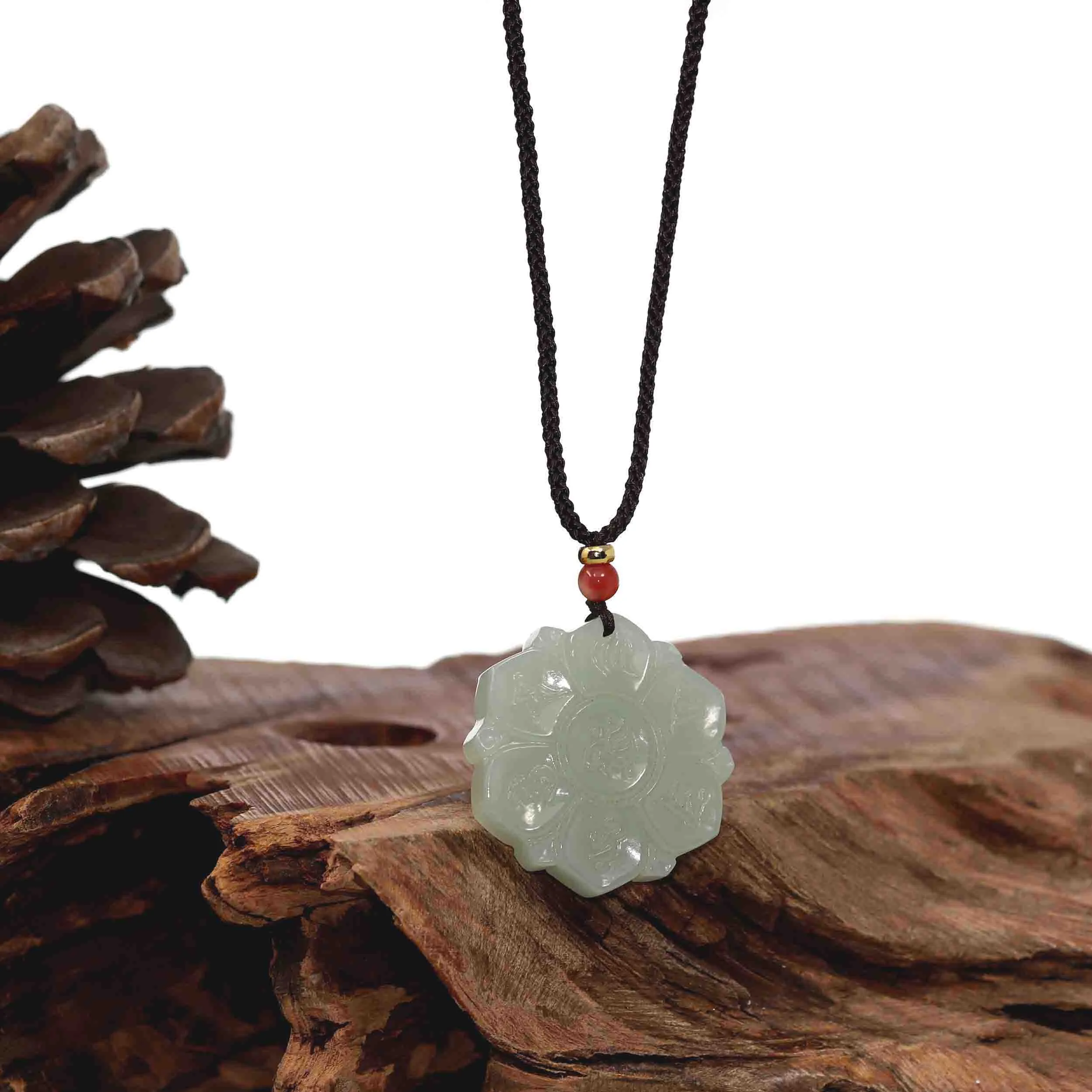 RealJade® Co. Genuine White Nephrite Jade Lotus Pendant Necklace