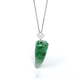 RealJade® Co. Natural Jadeite "Longevity Peach" ShouTao Necklace With 18k White Gold Diamond Bail
