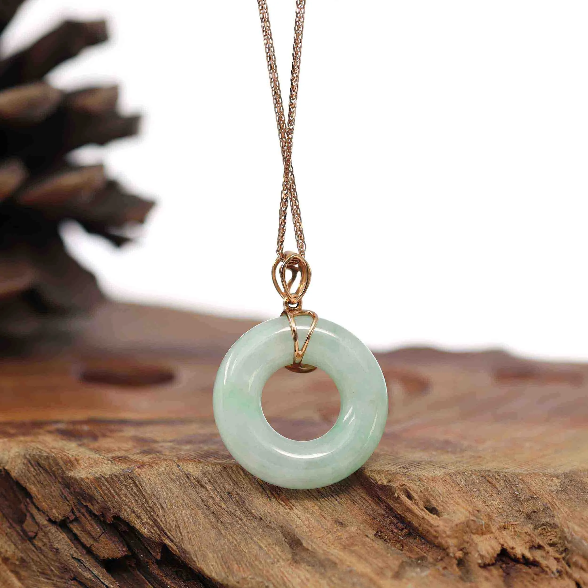 RealJade® Co. "Good Luck Birdie" 18k Rose Gold Genuine Burmese Jadeite Lucky Kou Kou Pendant Necklace