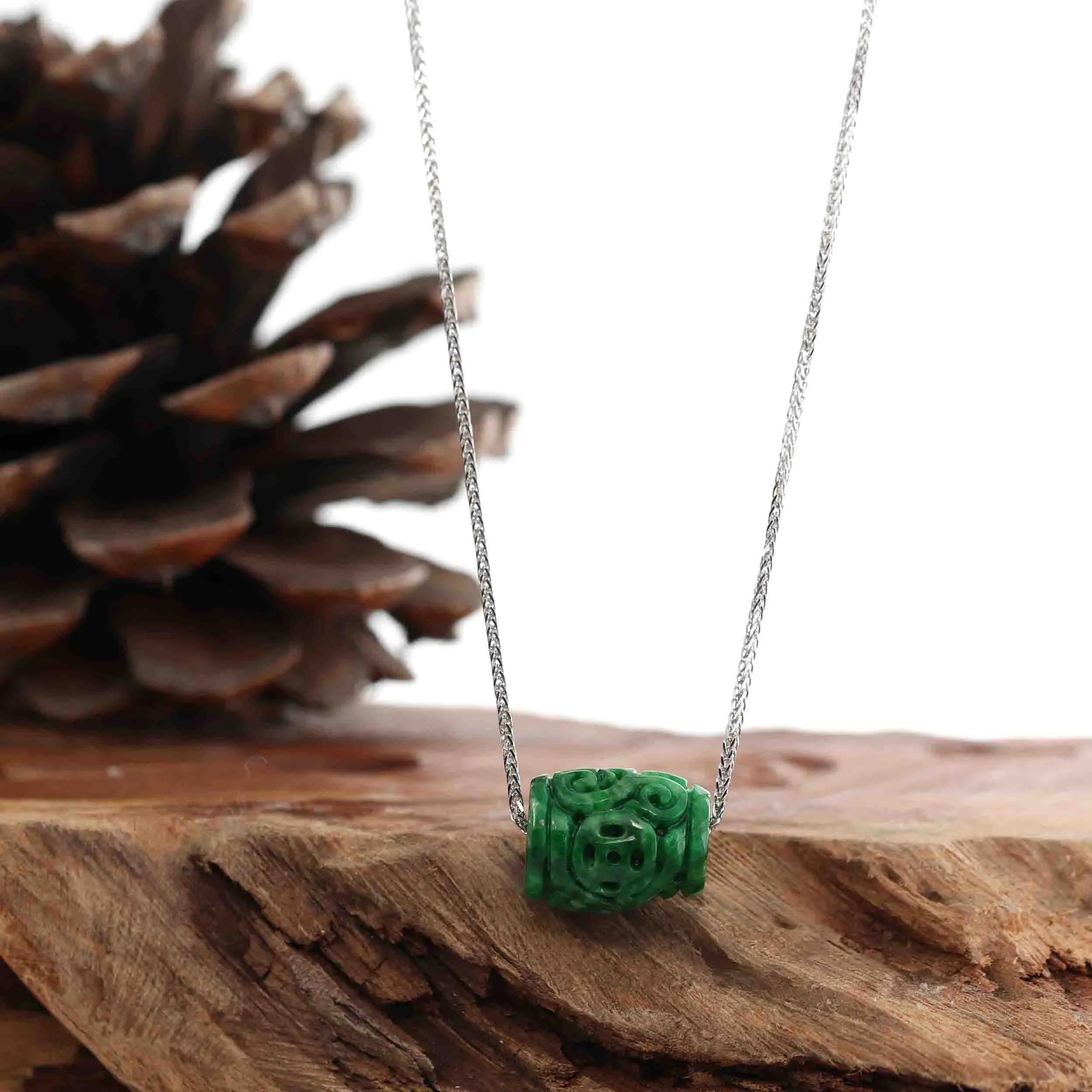 RealJade® Co. "Good Luck Button" Necklace Green Jadeite Jade Lucky TongTong Pendant Necklace
