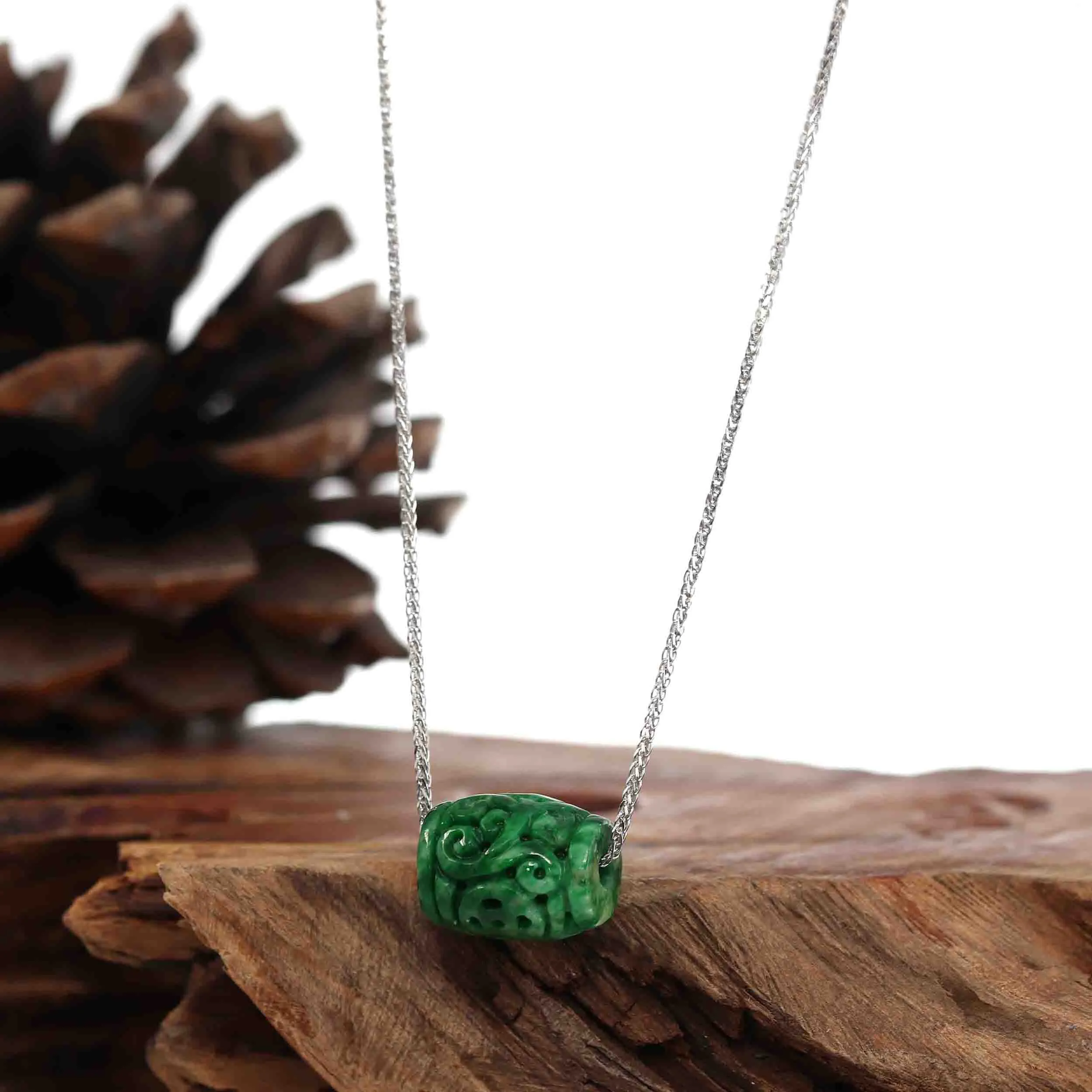 RealJade® Co. "Good Luck Button" Necklace Green Jadeite Jade Lucky TongTong Pendant Necklace