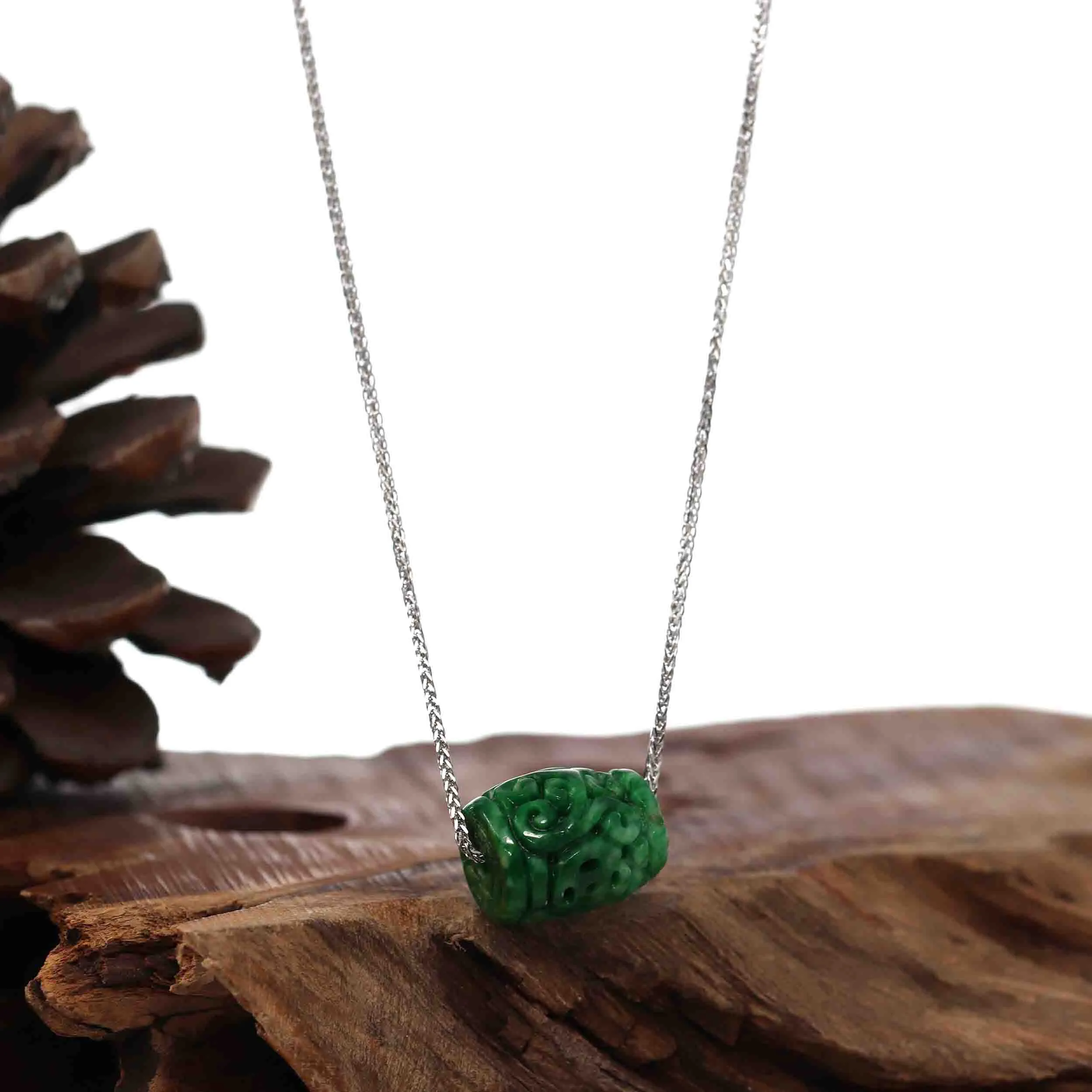 RealJade® Co. "Good Luck Button" Necklace Green Jadeite Jade Lucky TongTong Pendant Necklace