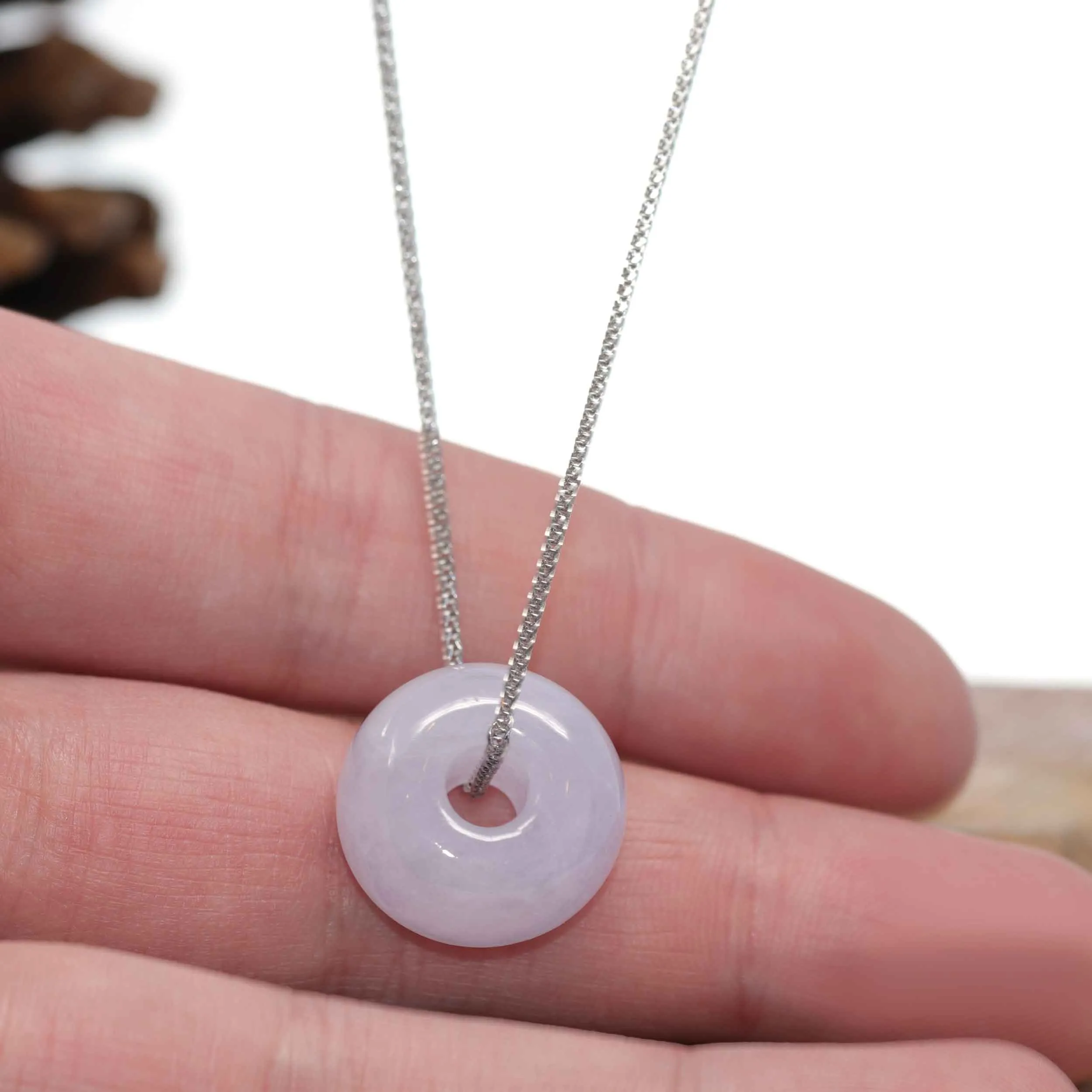 RealJade® Co. "Good Luck Button" Necklace Lavender Jadeite Jade Lucky Tong Tong Necklace