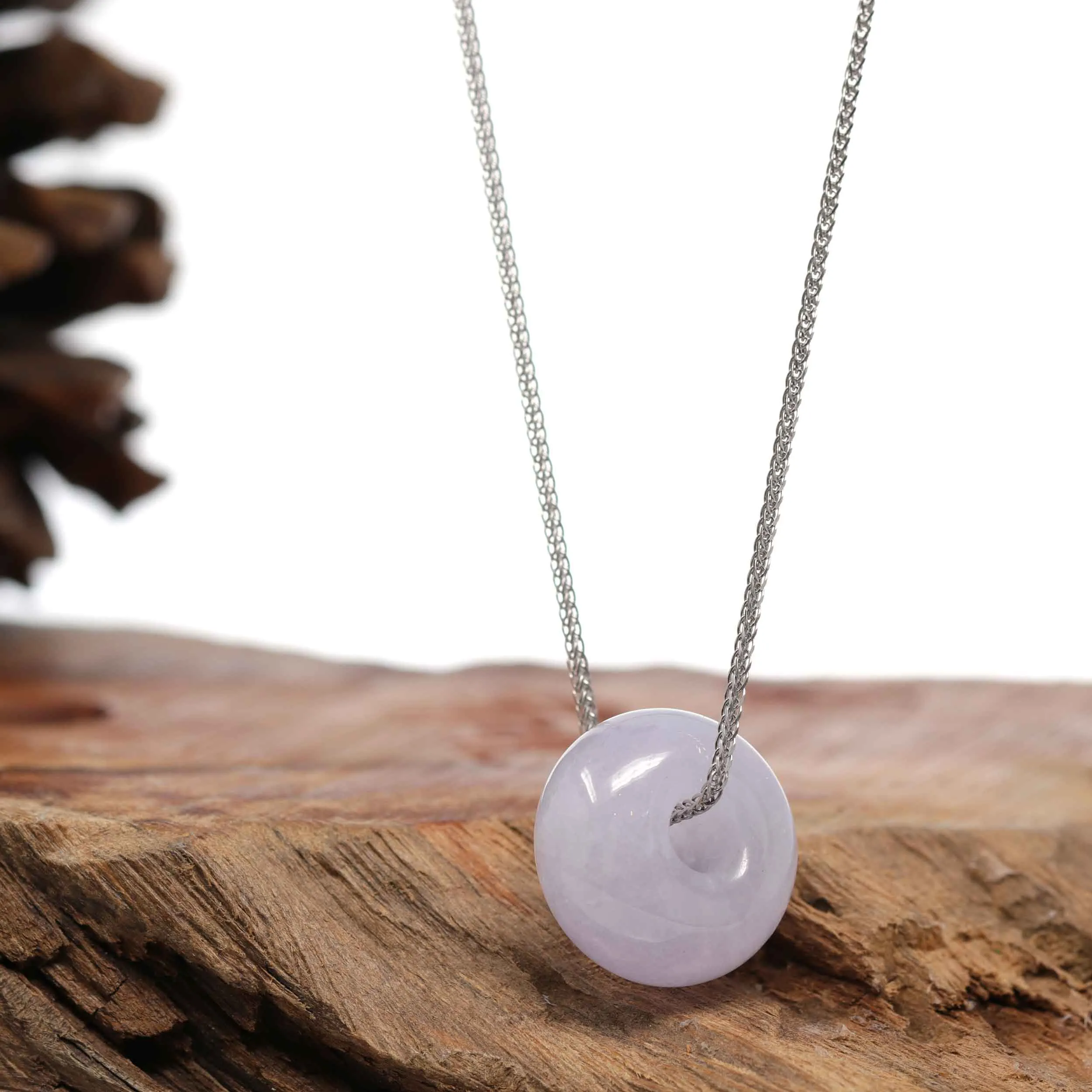 RealJade® Co. "Good Luck Button" Necklace Lavender Jadeite Jade Lucky Tong Tong Necklace