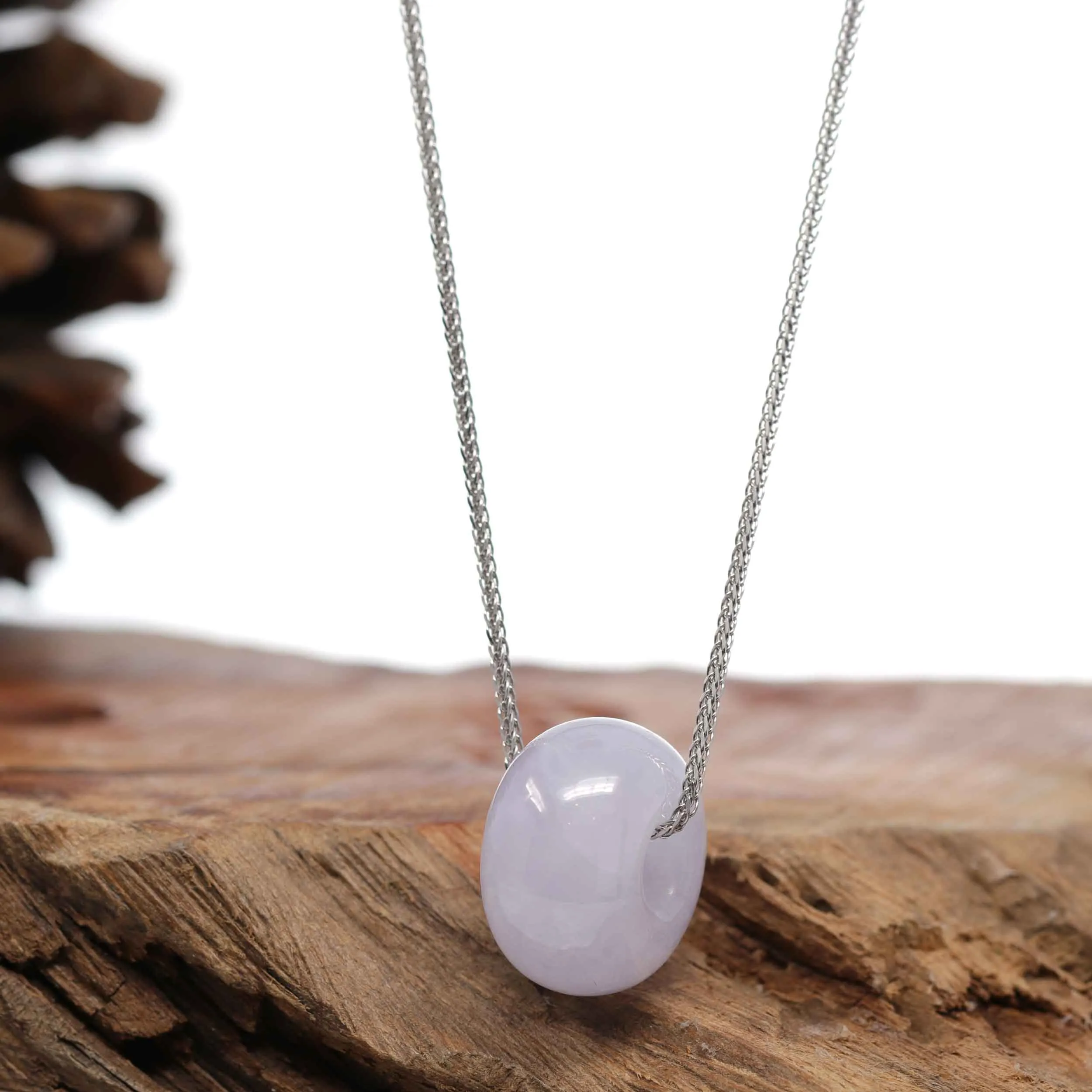 RealJade® Co. "Good Luck Button" Necklace Lavender Jadeite Jade Lucky Tong Tong Necklace
