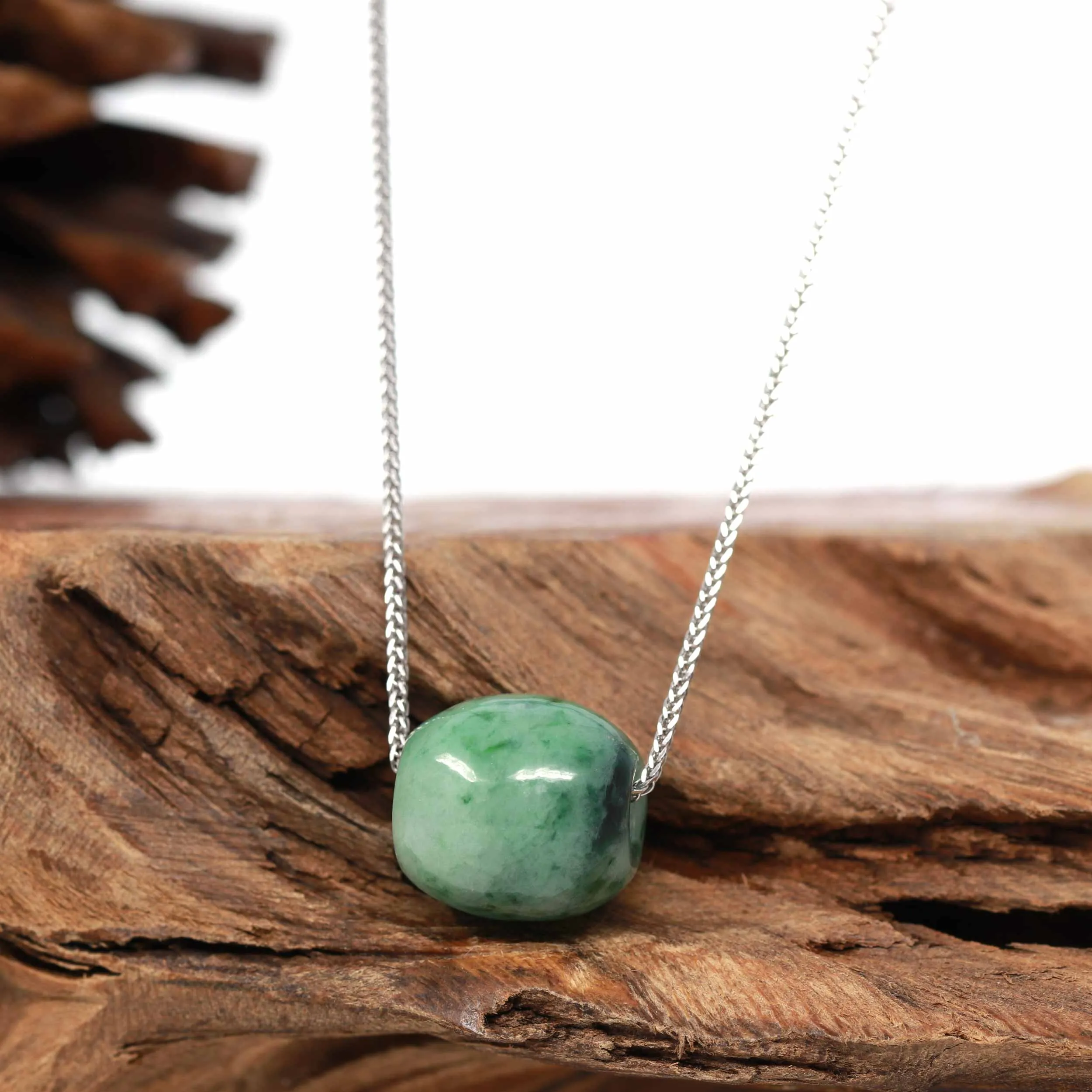 RealJade® Co. "Good Luck Button" Necklace Rich Blue-Green Jade Lucky TongTong Pendant Necklace