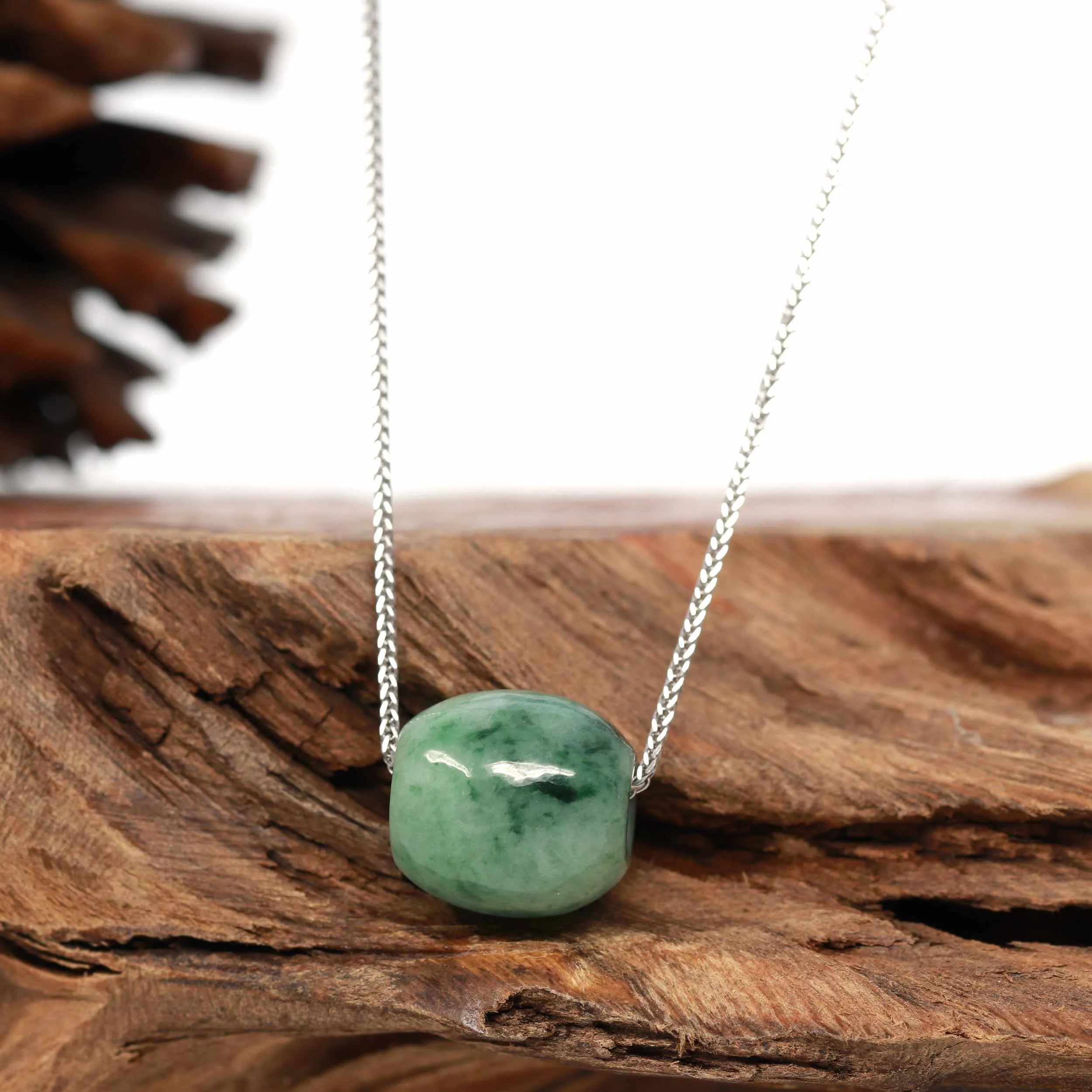 RealJade® Co. "Good Luck Button" Necklace Rich Blue-Green Jade Lucky TongTong Pendant Necklace