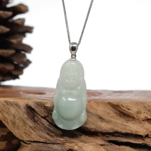 RealJade® Co. "Laughing Buddha" Genuine Green Jadeite Buddha Pendant Necklace With Silver  Bail