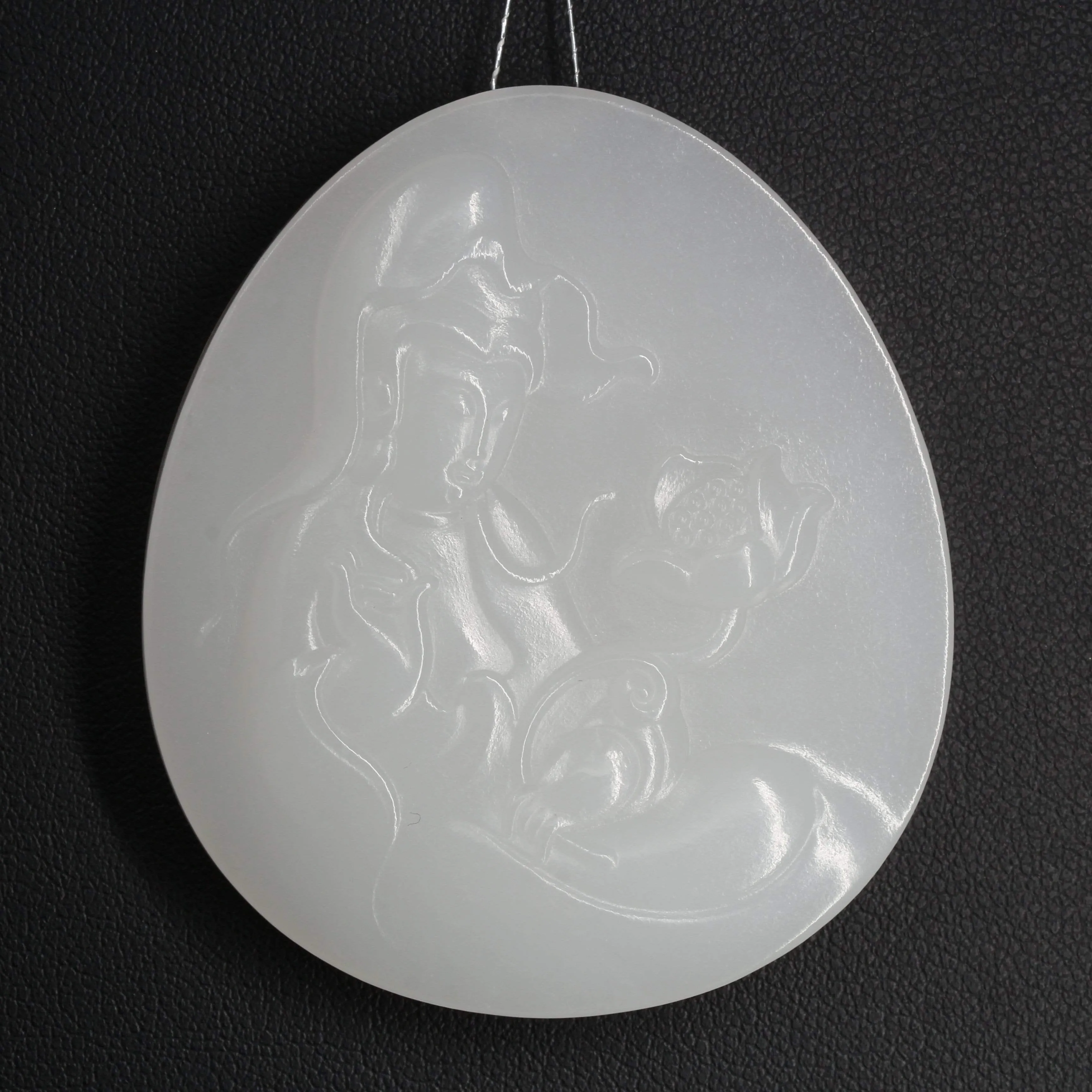 RealJade® "Guan Yin Goddess "Genuine HeTian White Nephrite "Mutton Fat "Jade Guanyin Pendant Necklace