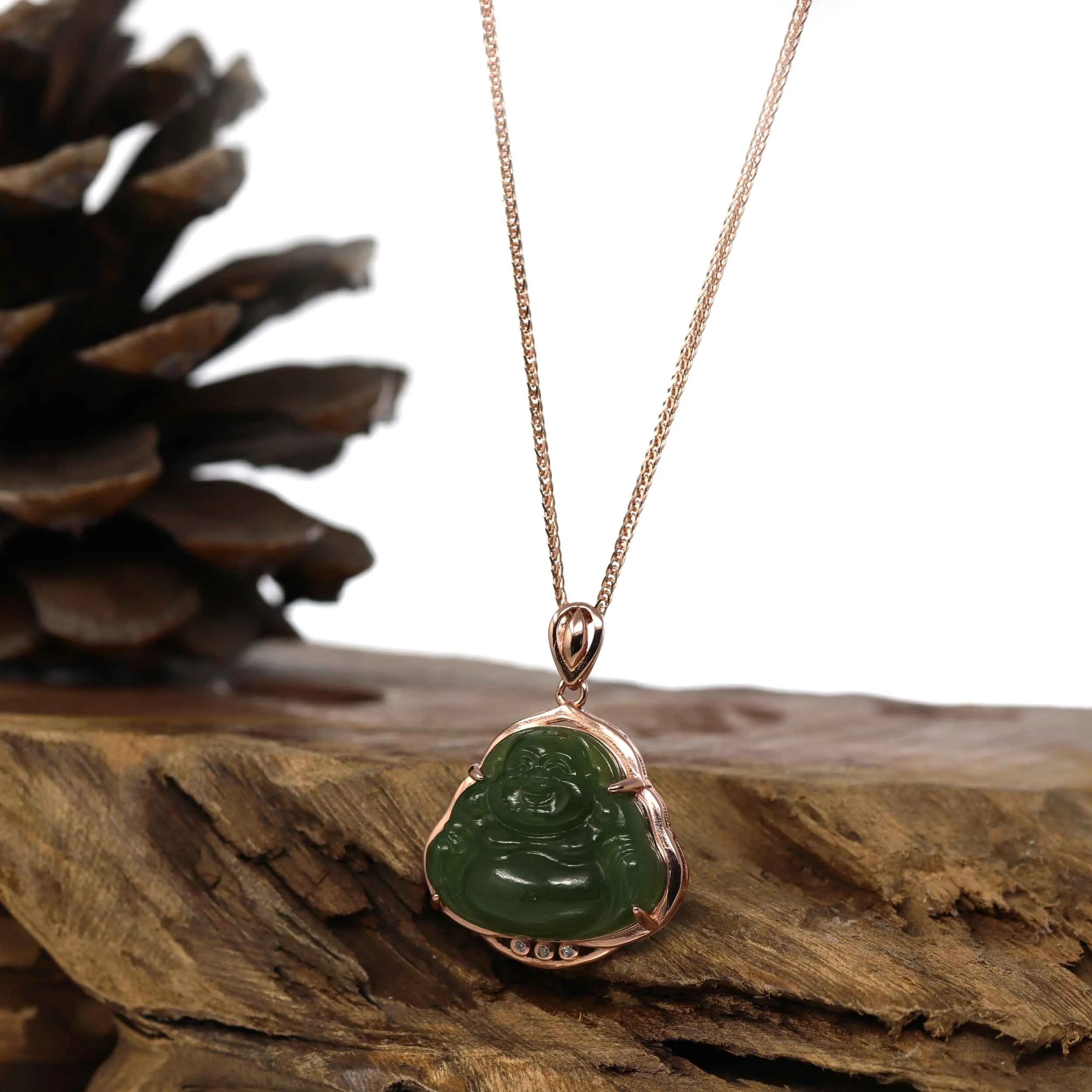 RealJade® "Laughing Buddha" Genuine Nephrite Green Jade Buddha Pendant Necklace