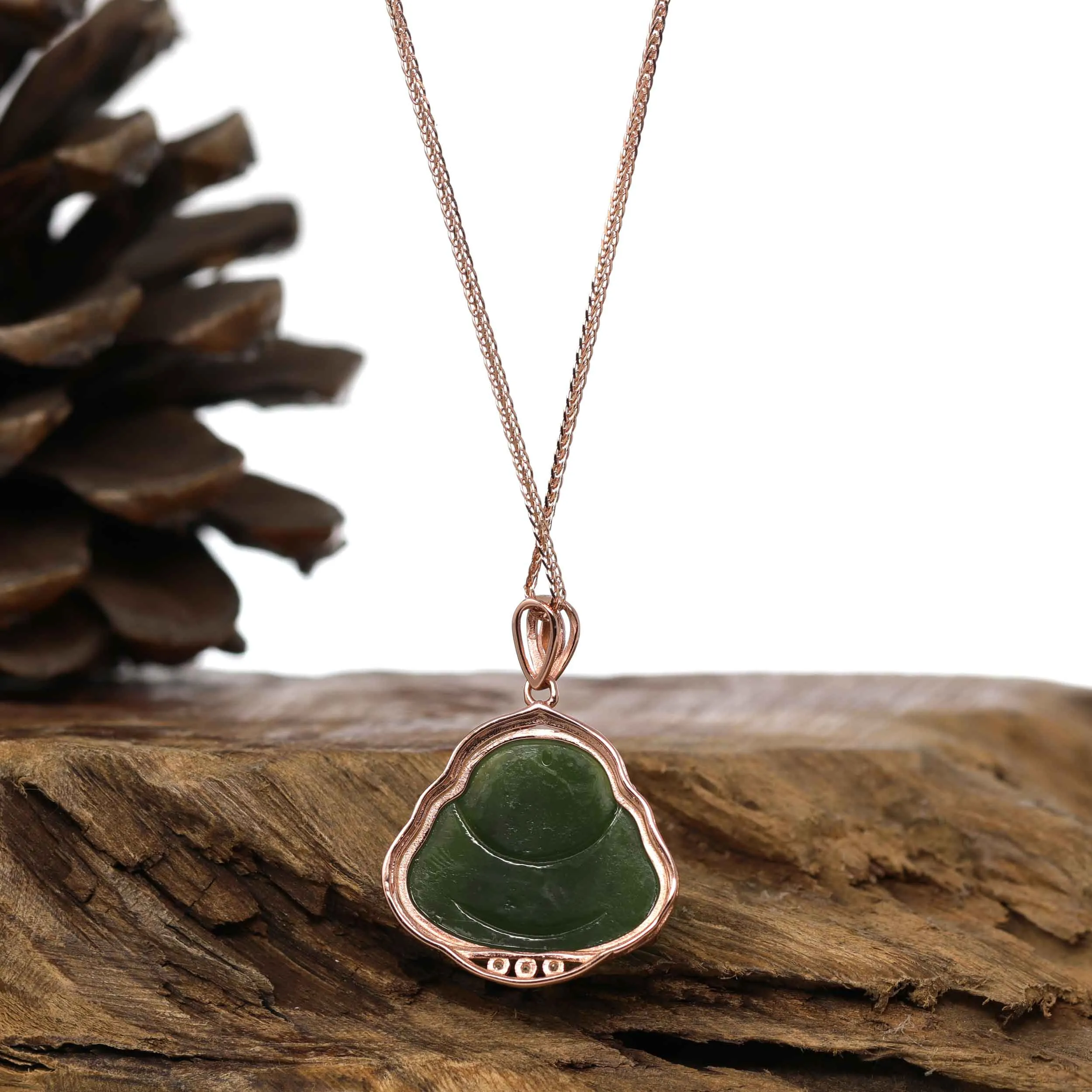 RealJade® "Laughing Buddha" Genuine Nephrite Green Jade Buddha Pendant Necklace