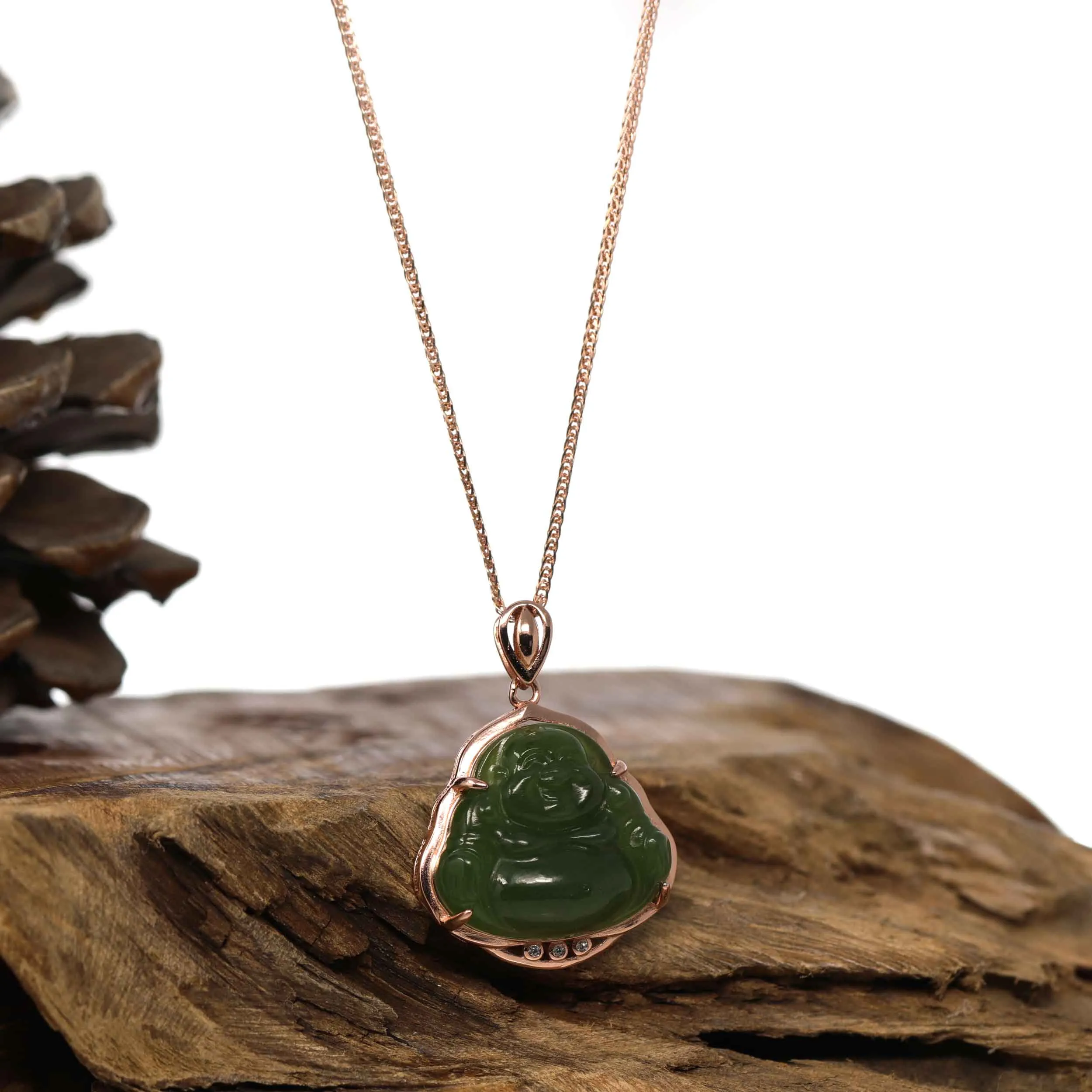 RealJade® "Laughing Buddha" Genuine Nephrite Green Jade Buddha Pendant Necklace