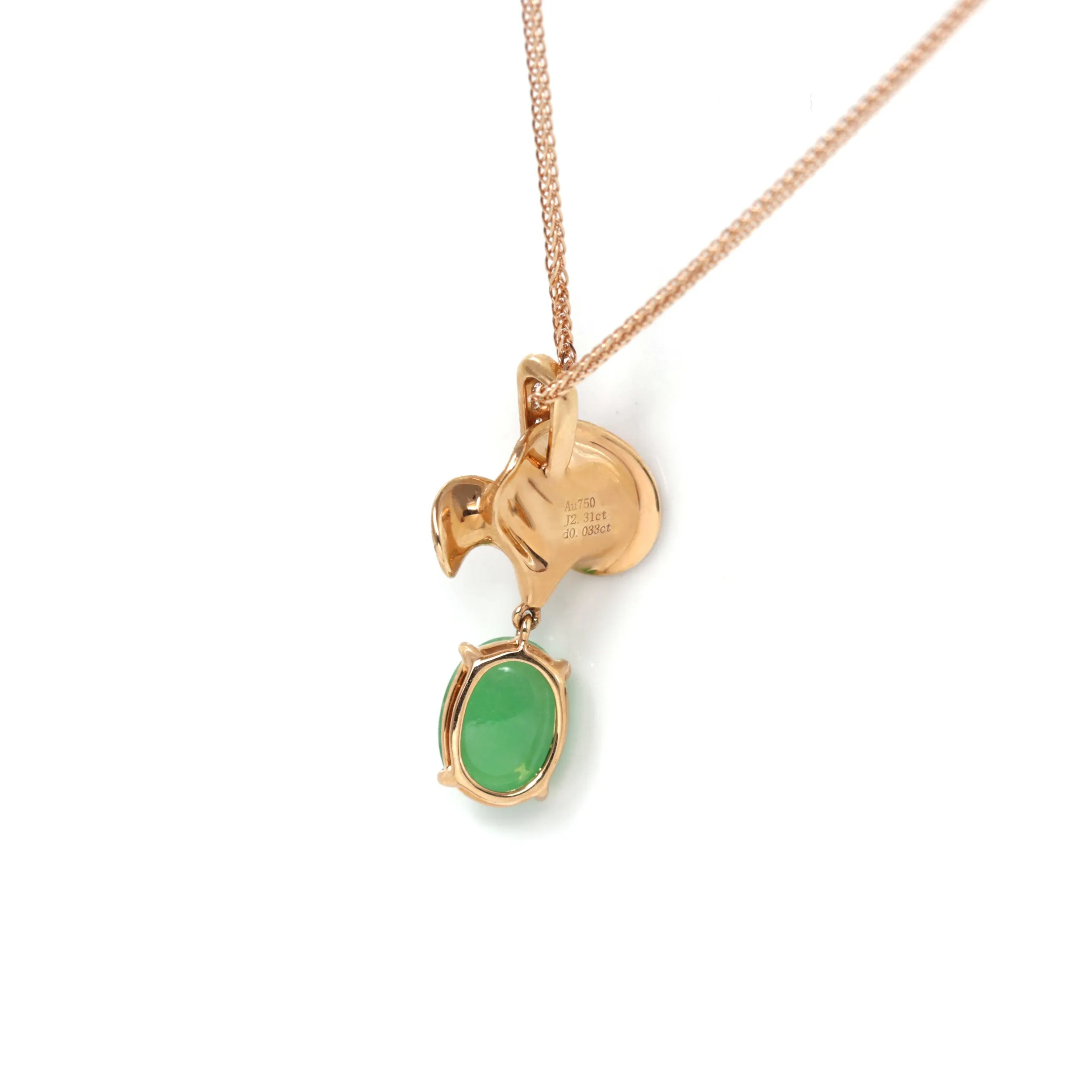 RealJade® "Morning Glory" 18k Rose Gold Imperial Green Jadeite Jade Diamond Pendant Necklace
