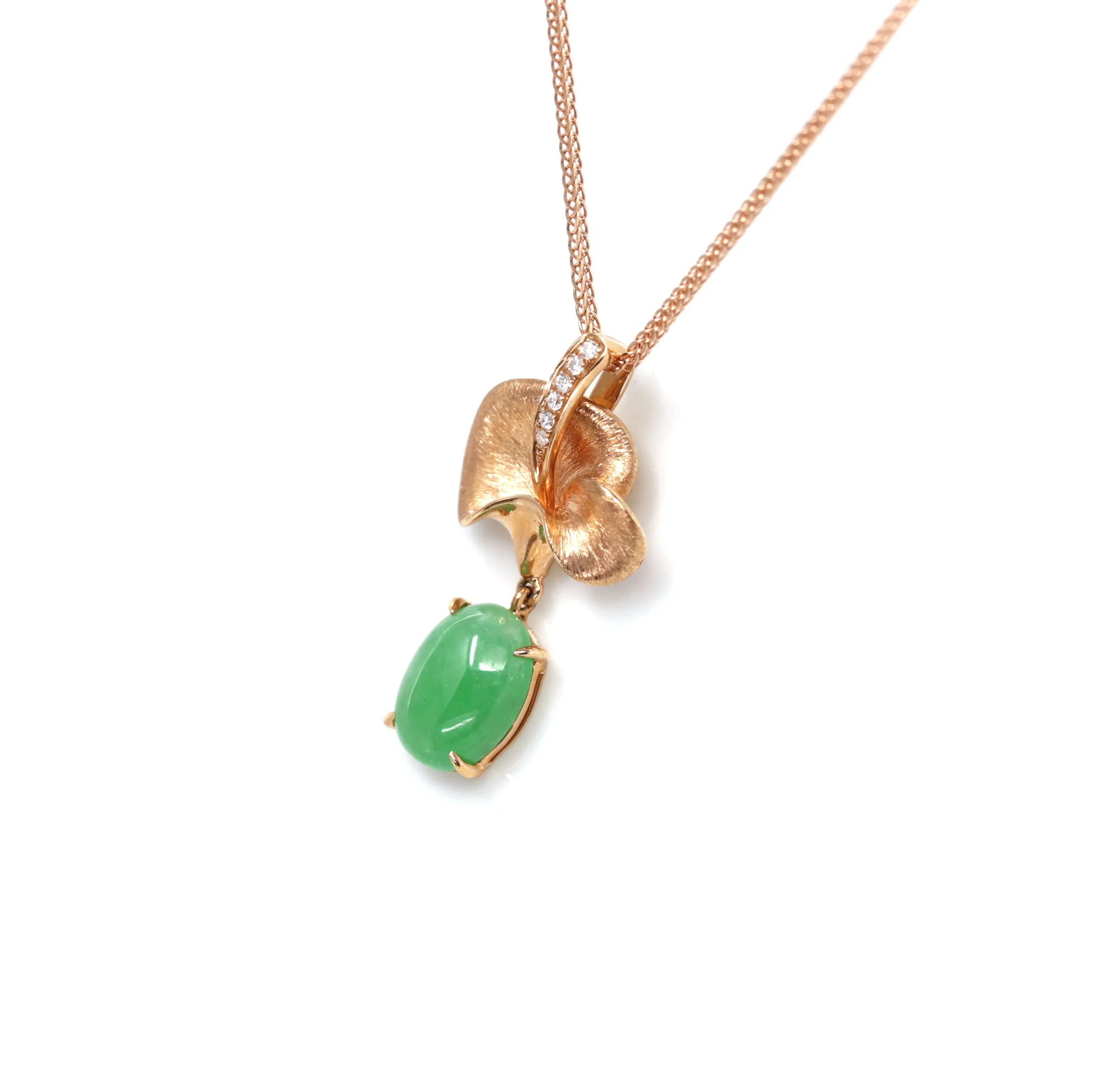 RealJade® "Morning Glory" 18k Rose Gold Imperial Green Jadeite Jade Diamond Pendant Necklace