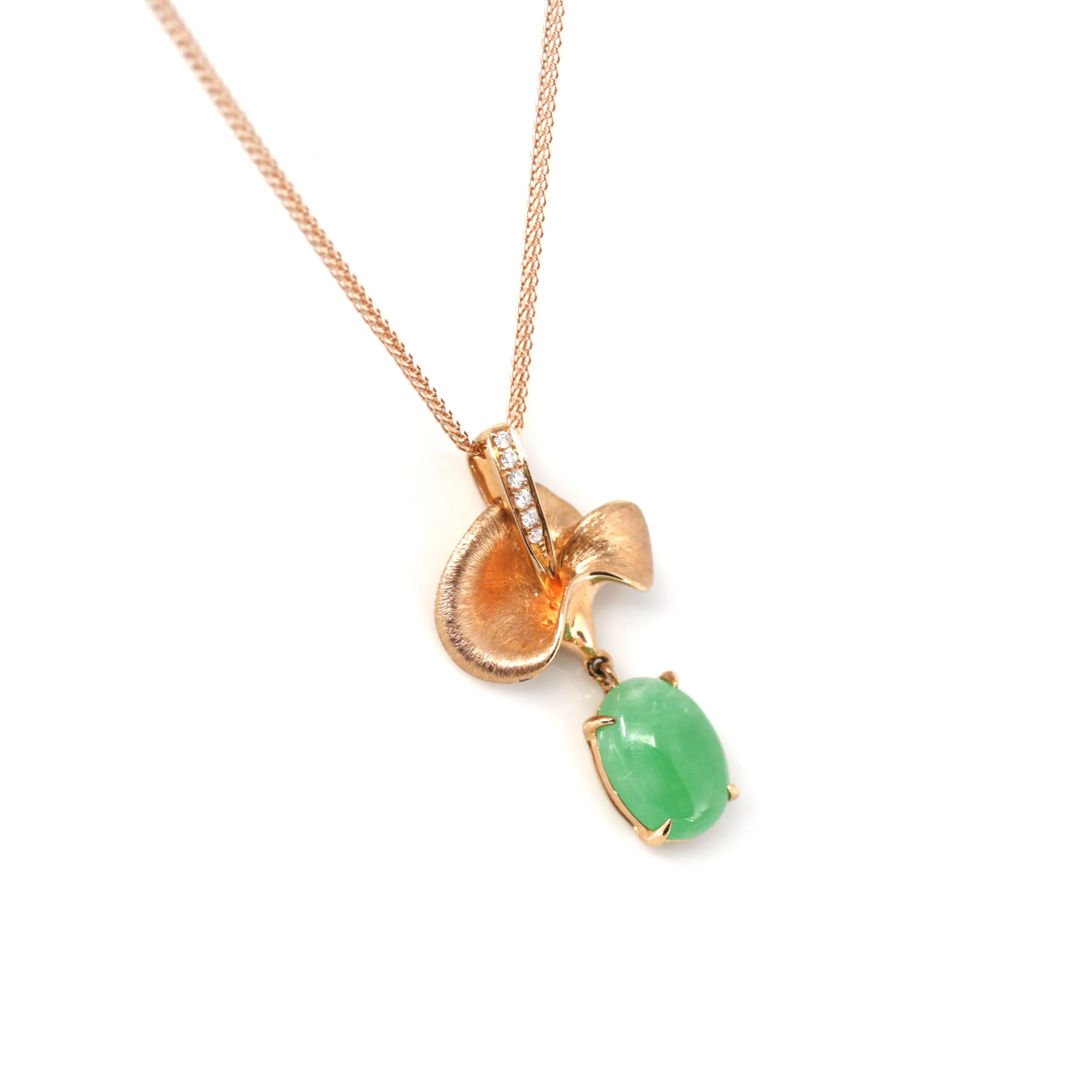 RealJade® "Morning Glory" 18k Rose Gold Imperial Green Jadeite Jade Diamond Pendant Necklace