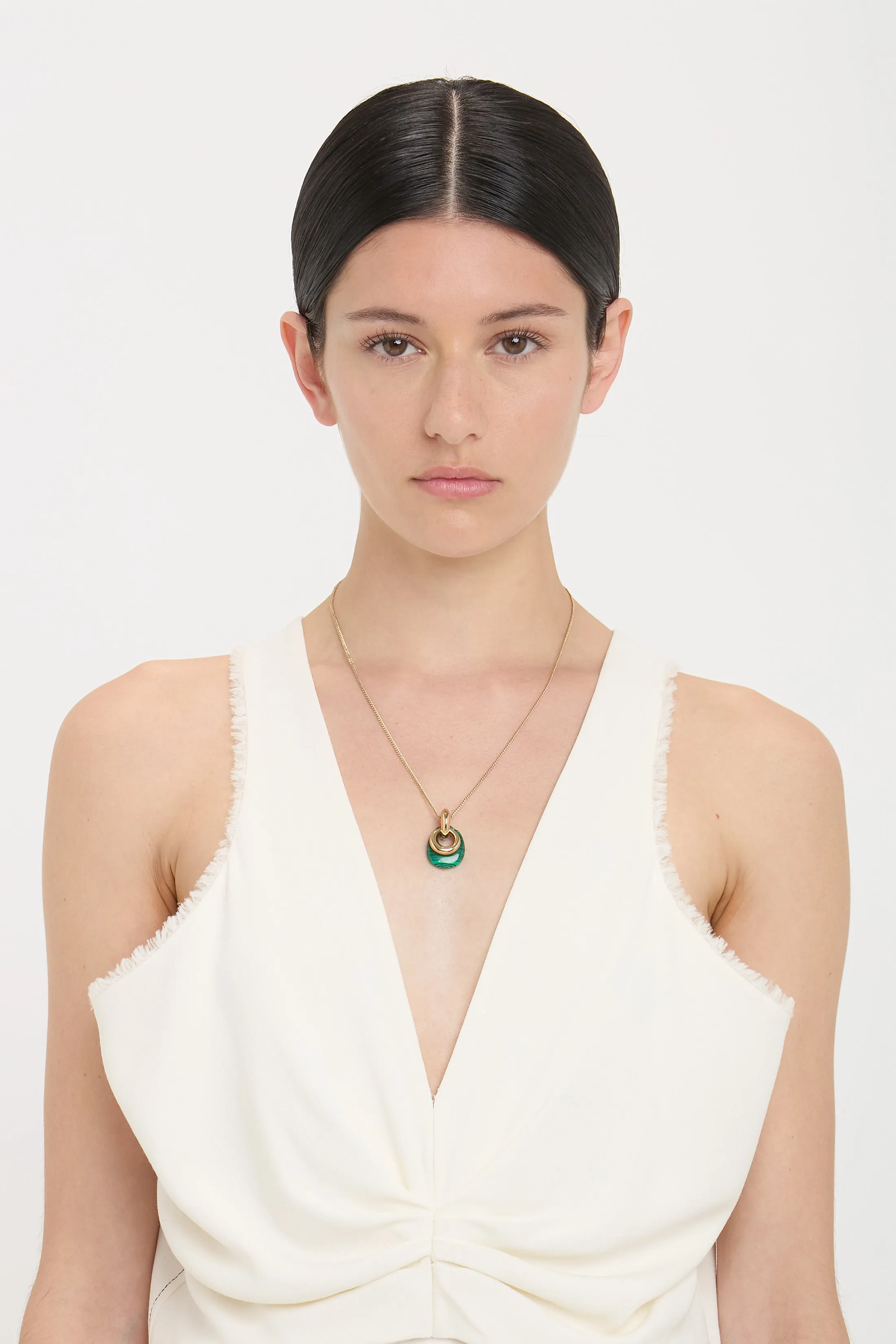 Resin Pendant Necklace In Light Gold-Emerald
