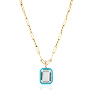 Rock Crystal Emerald-Cut Necklace with Turquoise Enamel