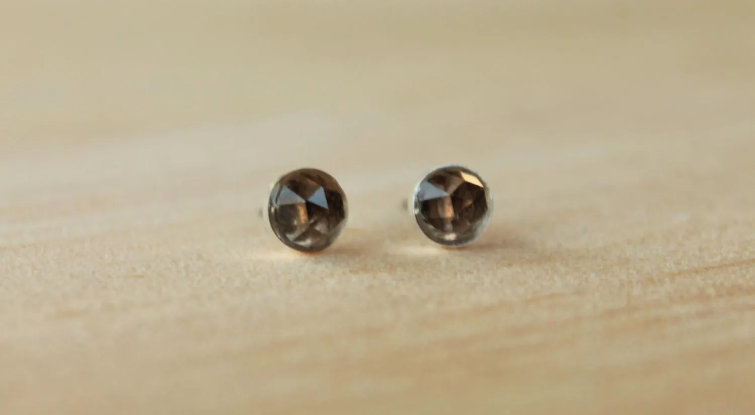 Rose Cut Smoky Quartz Bezel Gemstones, Large (Niobium or Titanium Post Earrings)