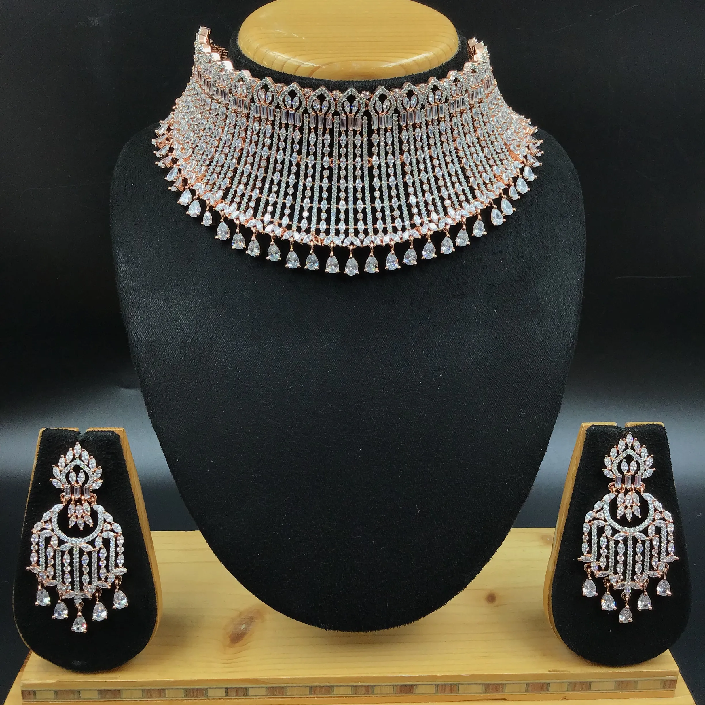 Rose Gold Zircon/AD Choker Set  14798-1938