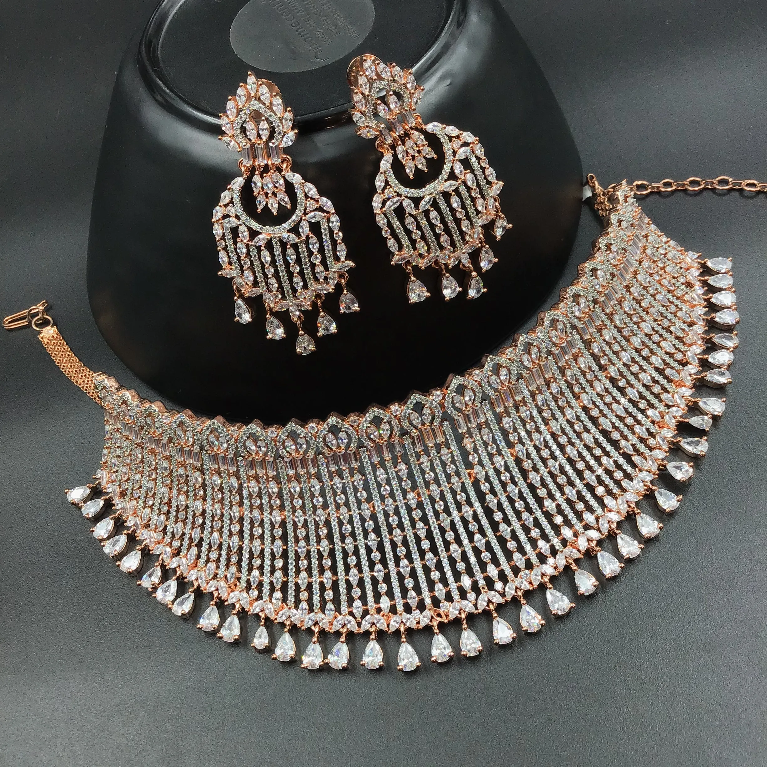 Rose Gold Zircon/AD Choker Set  14798-1938