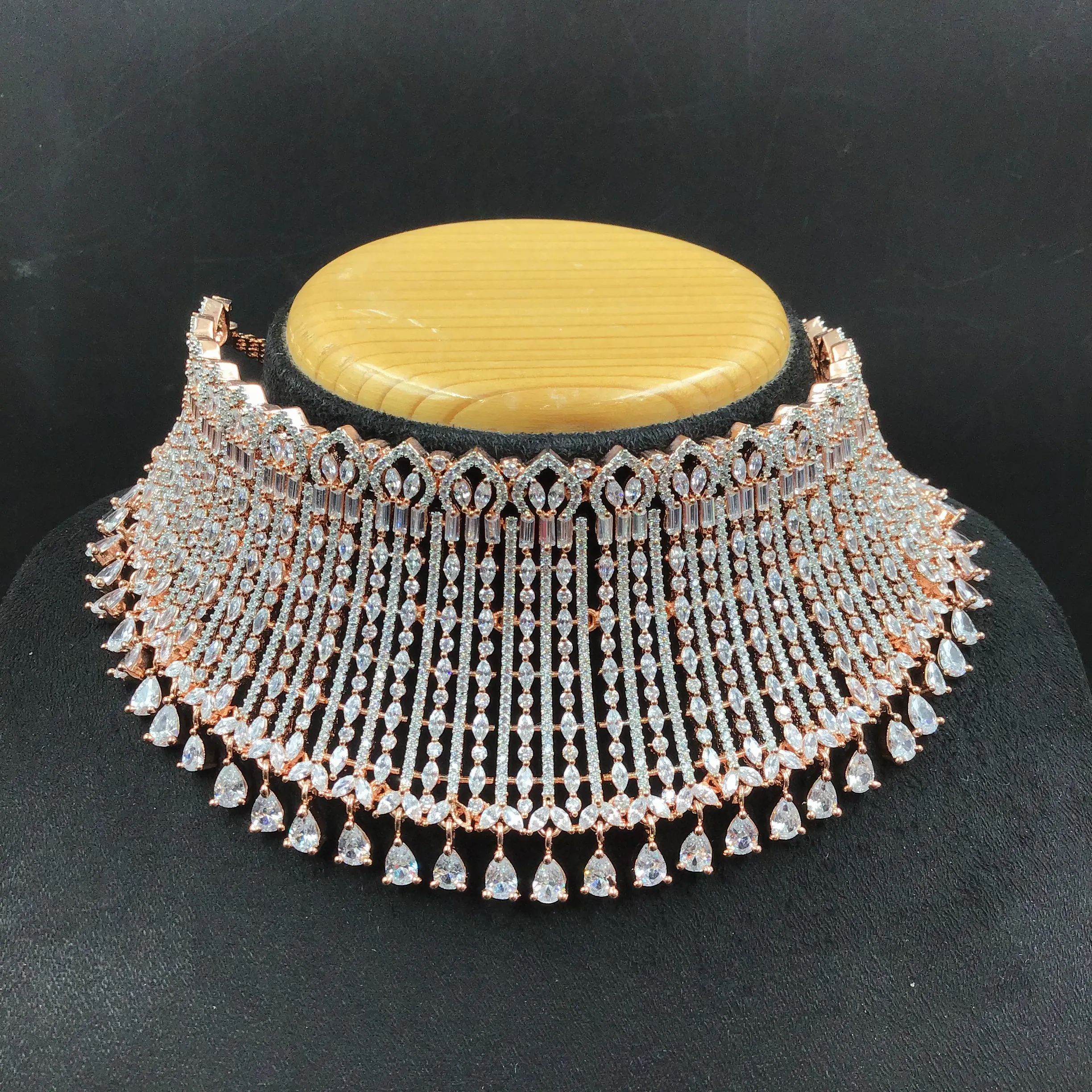Rose Gold Zircon/AD Choker Set  14798-1938