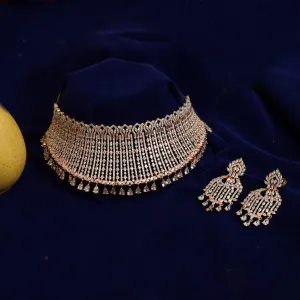 Rose Gold Zircon/AD Choker Set  14798-1938