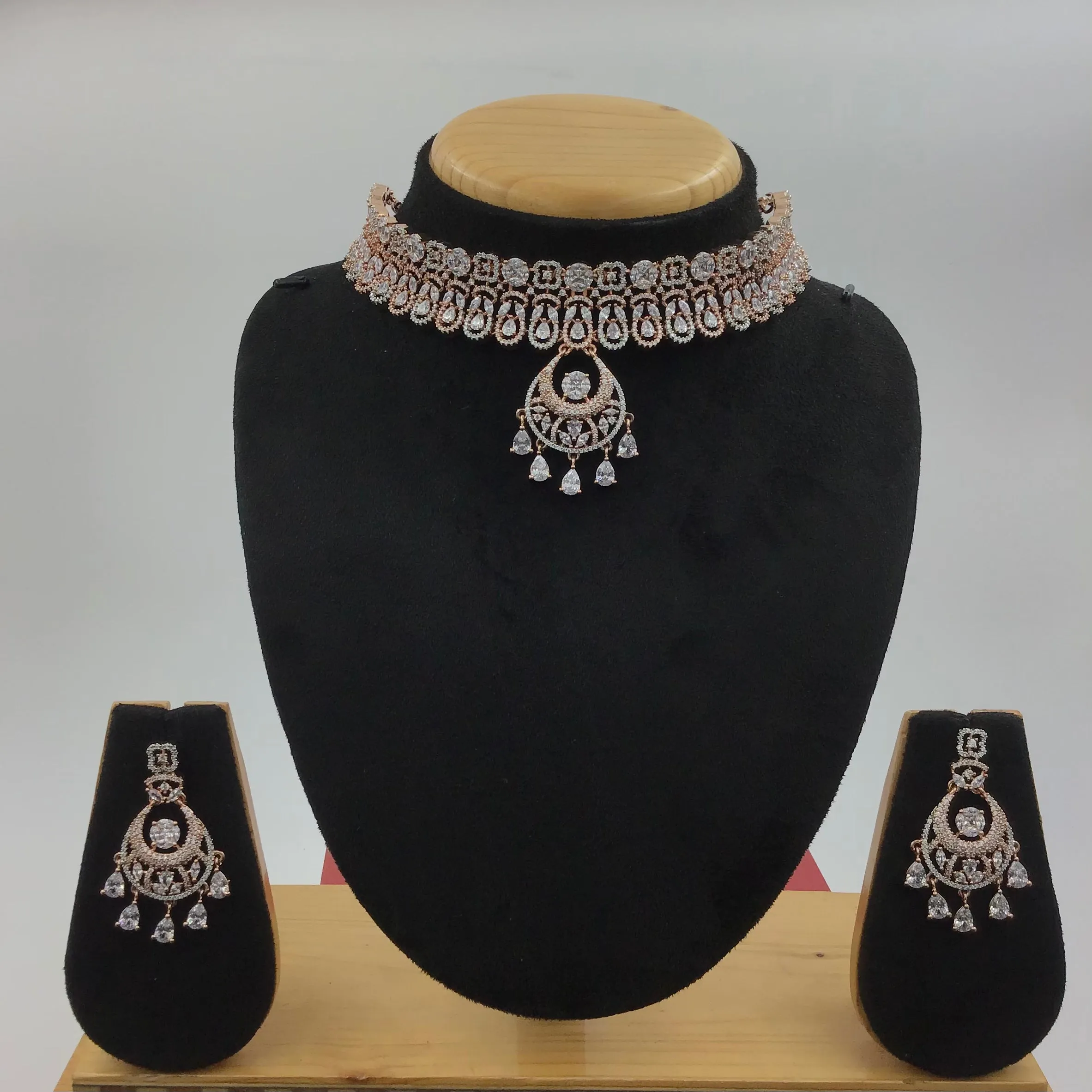 Rose Gold Zircon/AD Necklace Set 14315-1405