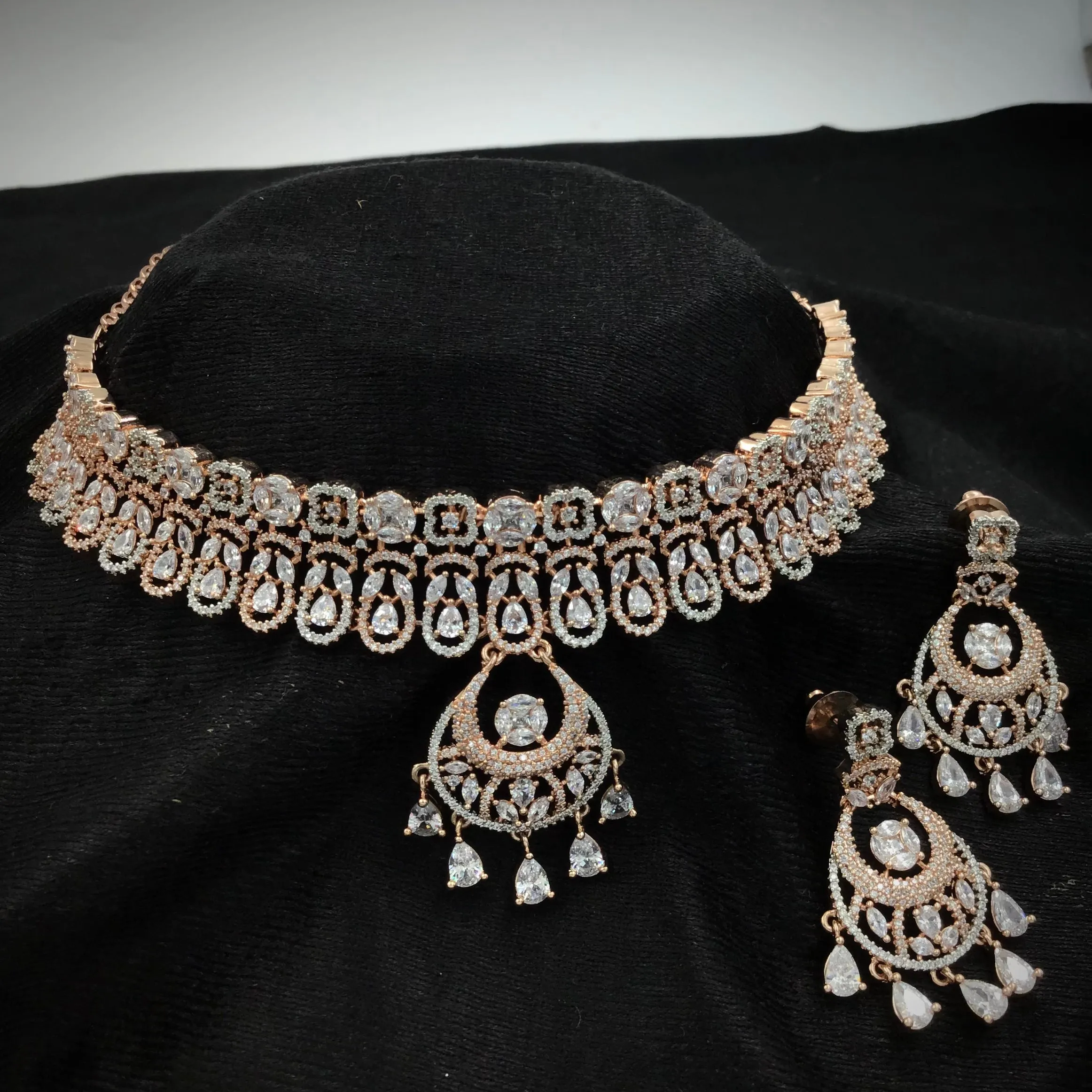 Rose Gold Zircon/AD Necklace Set 14315-1405