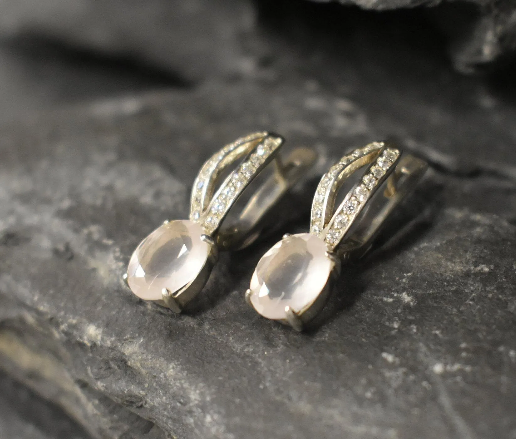 Rose Quartz Earrings - GENUINE Rose Quartz - Long Pink Earrings