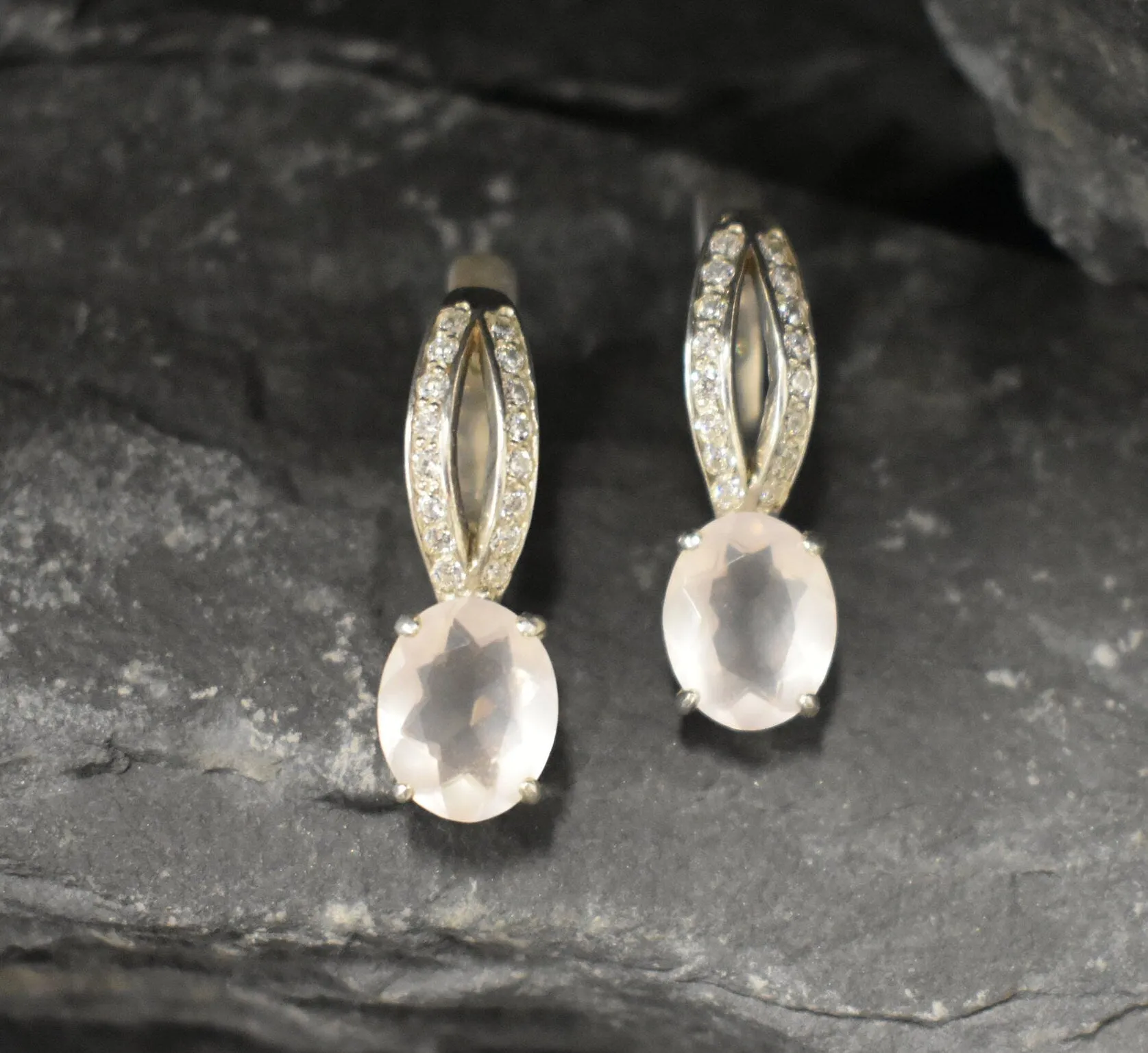 Rose Quartz Earrings - GENUINE Rose Quartz - Long Pink Earrings