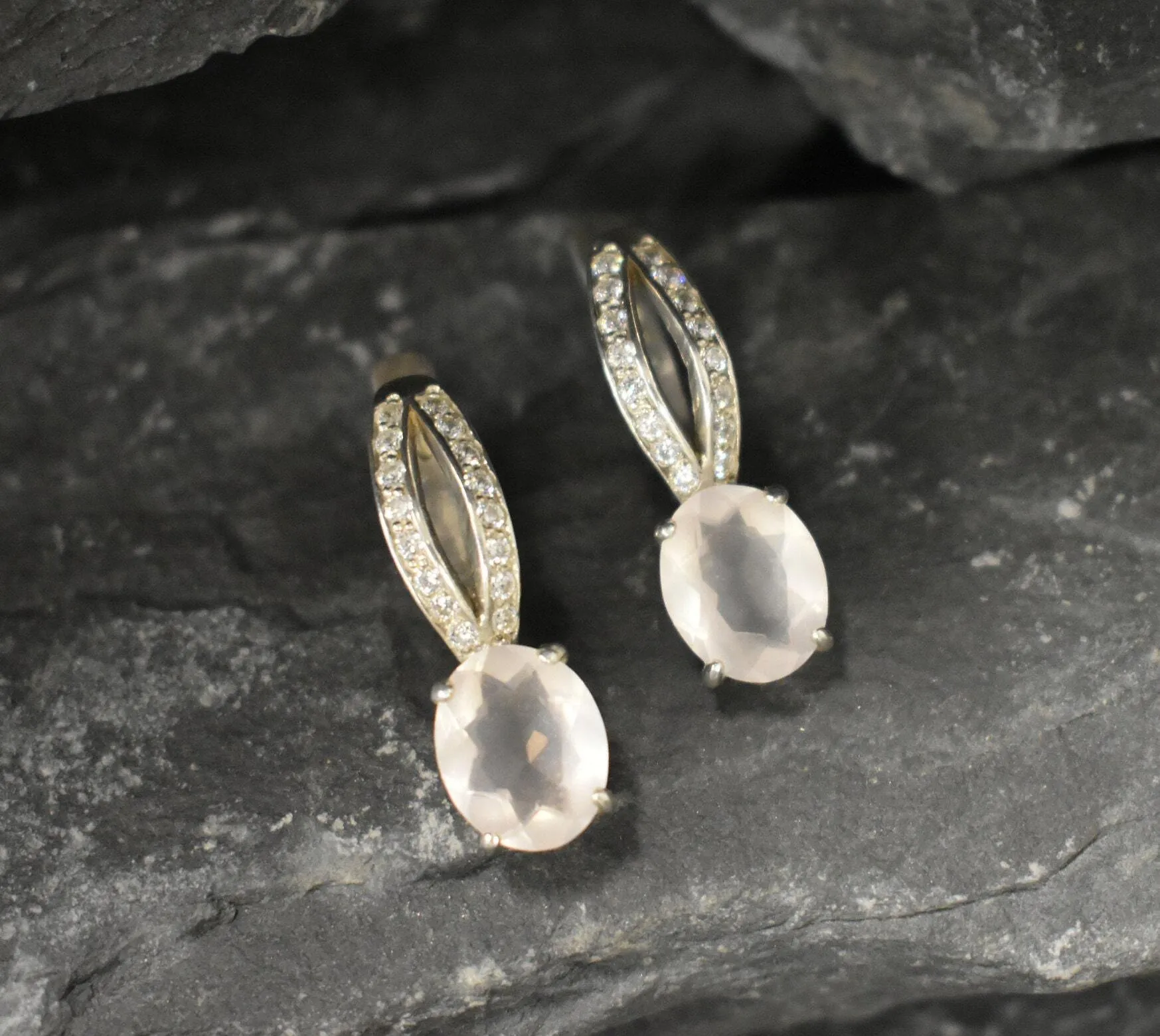 Rose Quartz Earrings - GENUINE Rose Quartz - Long Pink Earrings