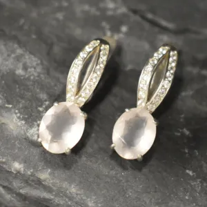 Rose Quartz Earrings - GENUINE Rose Quartz - Long Pink Earrings