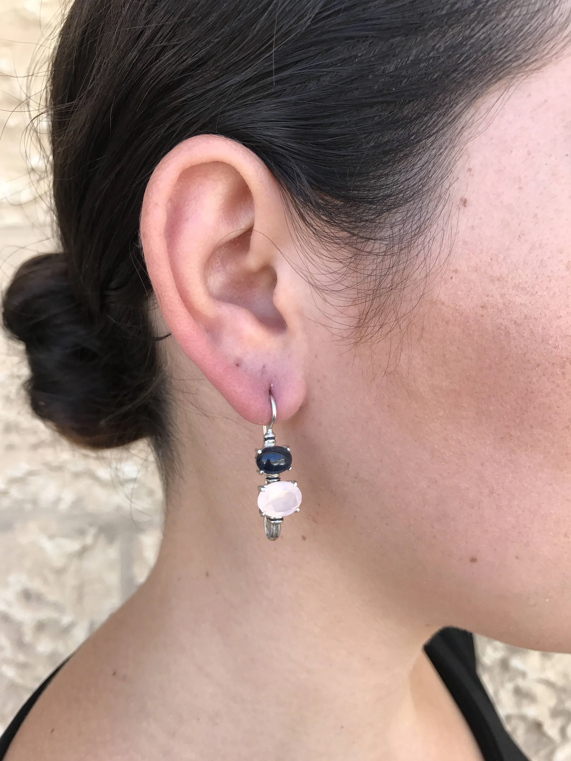 Rose Quartz Earrings - Pink Drop Earrings - Two Stone Earrings