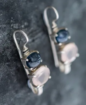 Rose Quartz Earrings - Pink Drop Earrings - Two Stone Earrings