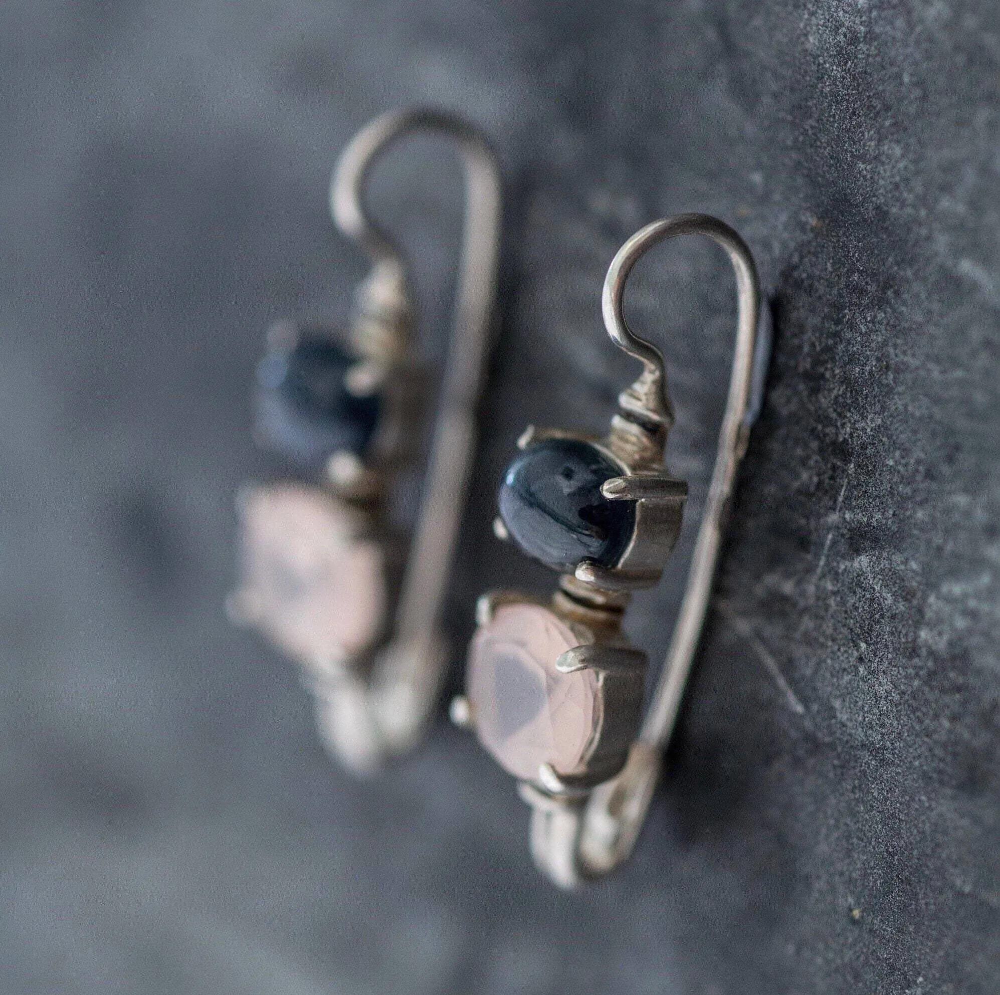 Rose Quartz Earrings - Pink Drop Earrings - Two Stone Earrings