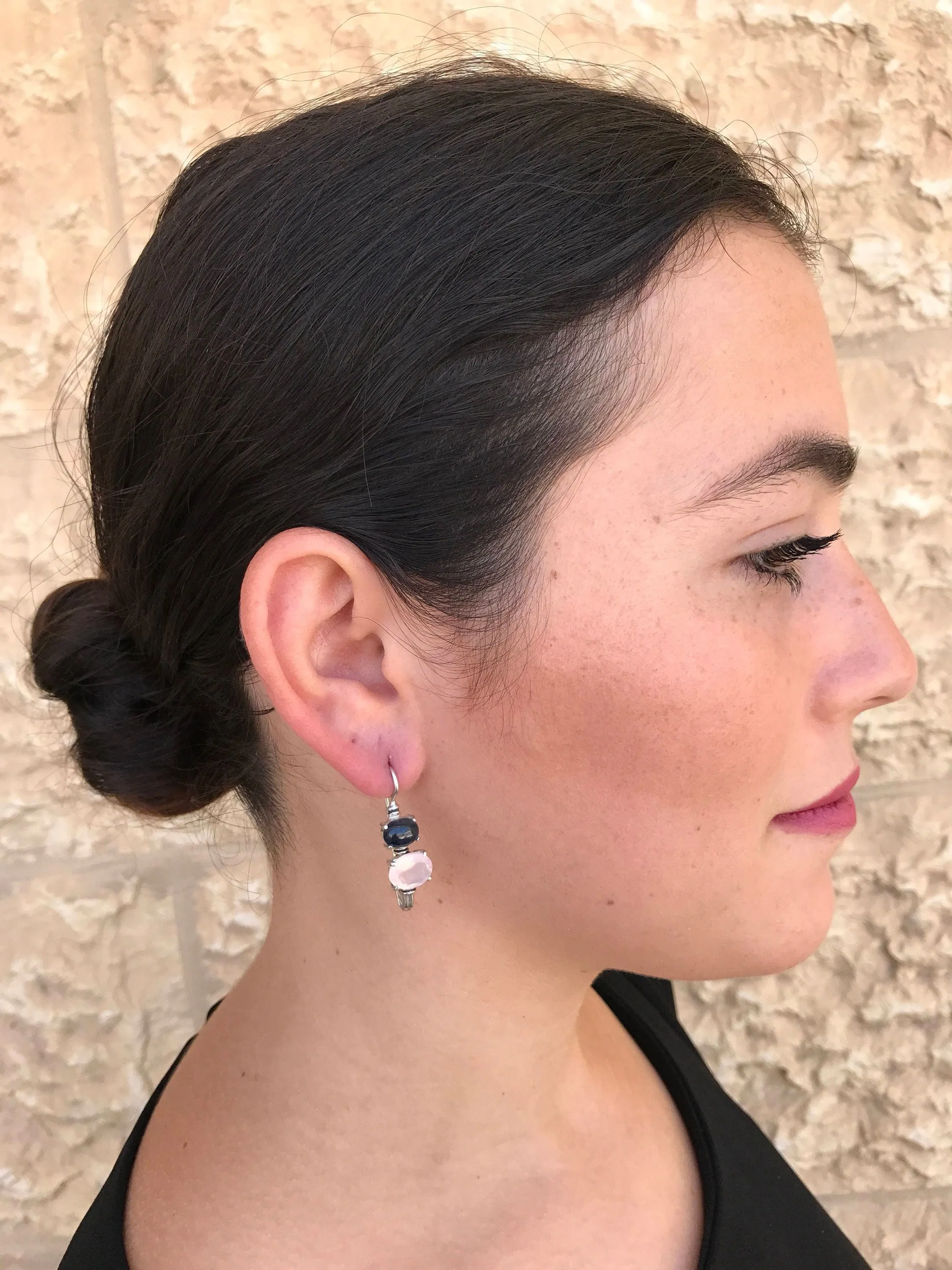 Rose Quartz Earrings - Pink Drop Earrings - Two Stone Earrings