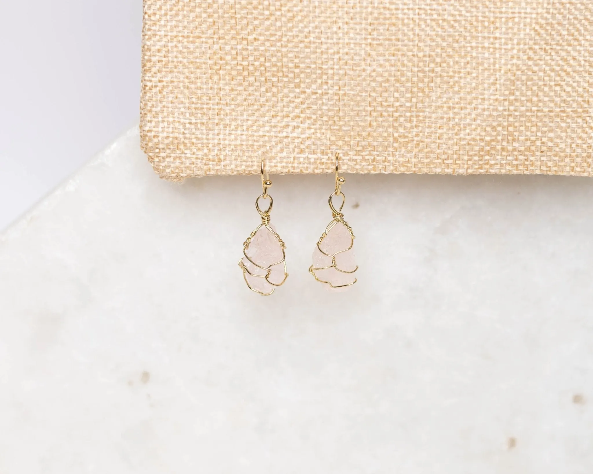 Rose Quartz Raw Hanging Earrings