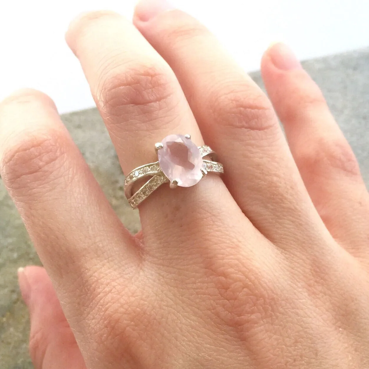 Rose Quartz Ring - GENUINE Rose Quartz - Pink Engagement Ring