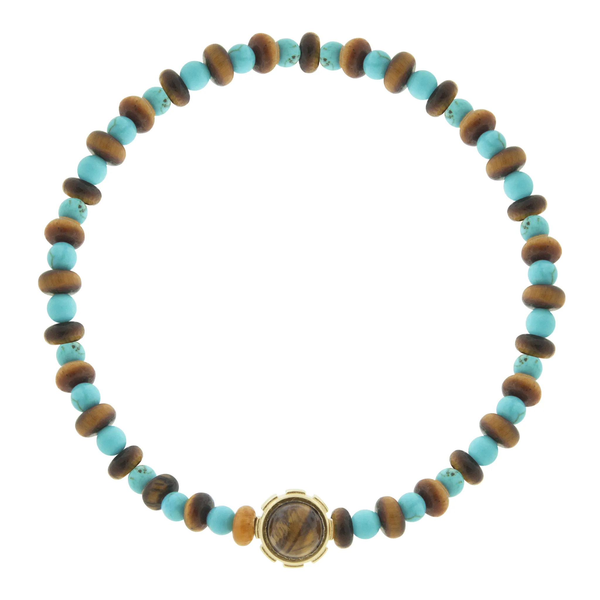 Rotary Collar with Chrysoprase & Tigers Eye Cabochons on Beaded Bracelet