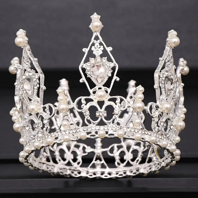 Round Baroque-Fit for a Queen Rhinestone Crystal Bridal Crown-QuinceTiara