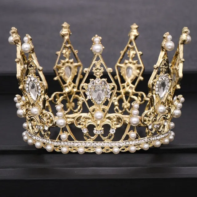 Round Baroque-Fit for a Queen Rhinestone Crystal Bridal Crown-QuinceTiara