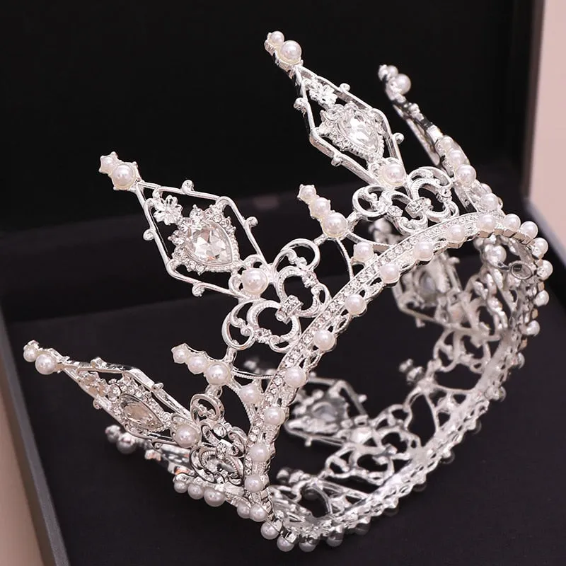 Round Baroque-Fit for a Queen Rhinestone Crystal Bridal Crown-QuinceTiara
