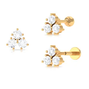 Round Moissanite Trinity Trio Dainty Helix Earring