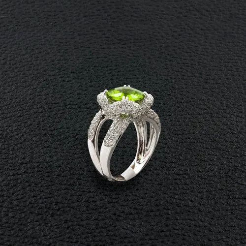 Round Peridot & Diamond Ring