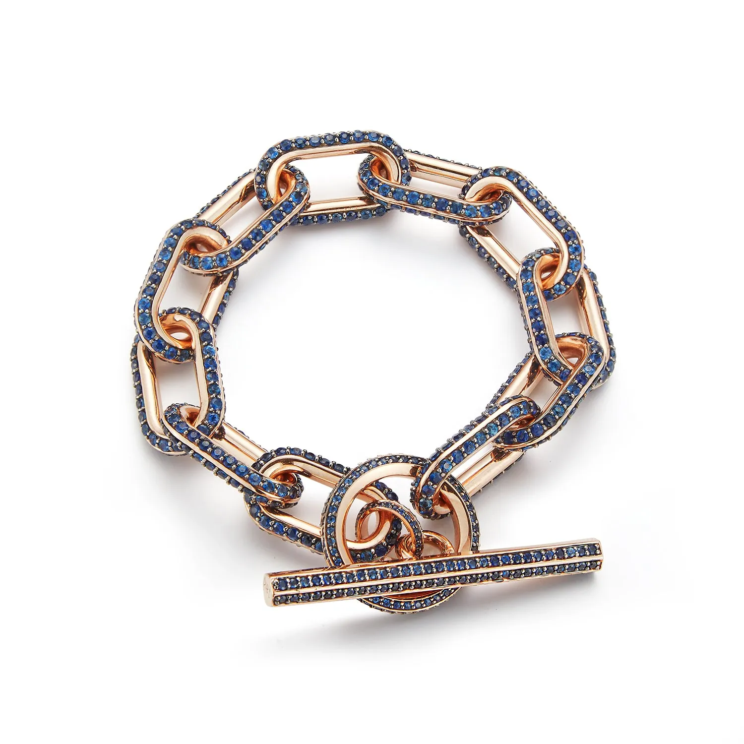 SAXON JUMBO 18K CHAIN LINK ALL BLUE SAPPHIRE TOGGLE BRACELET